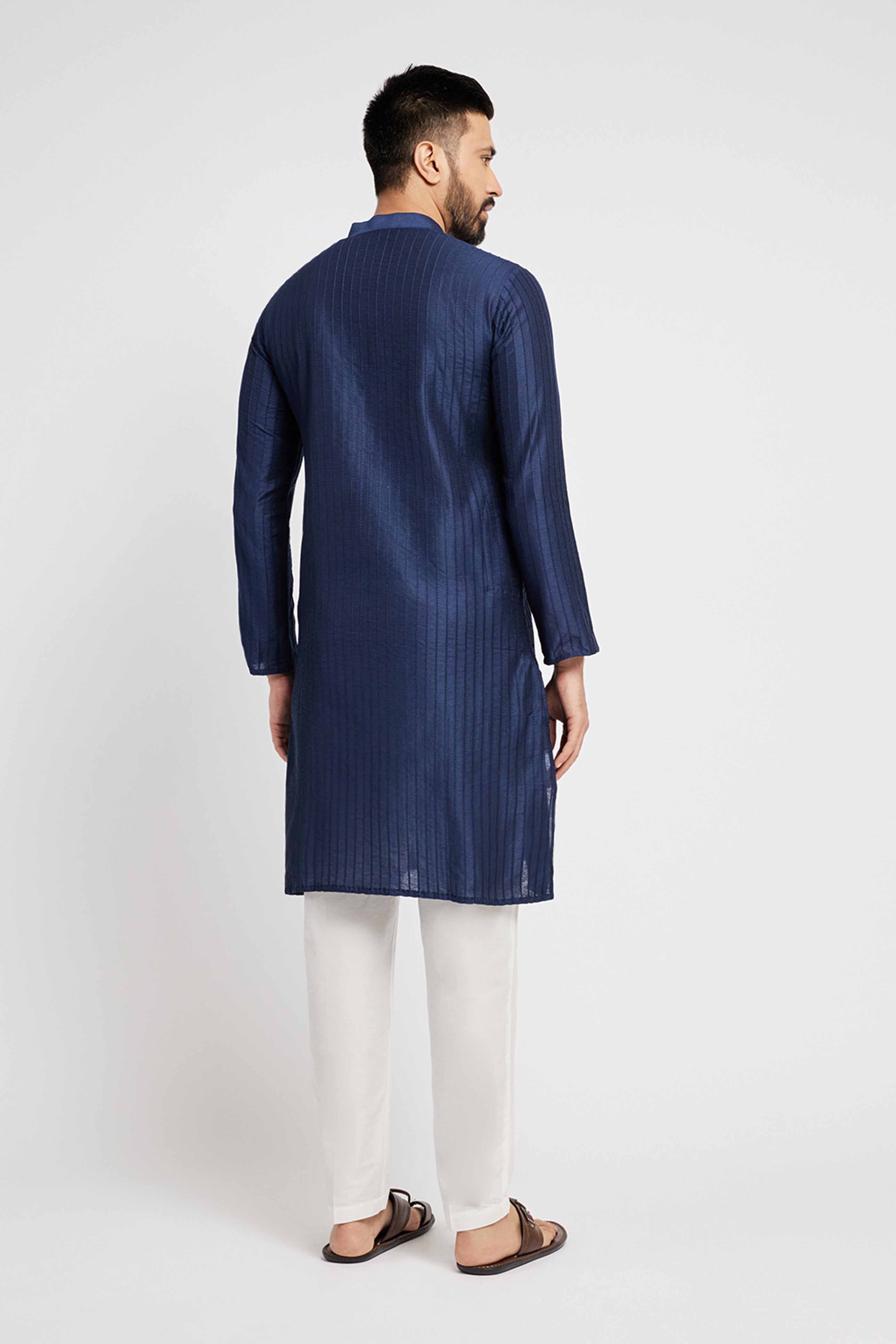 Navy Blue Pintucks Kurta