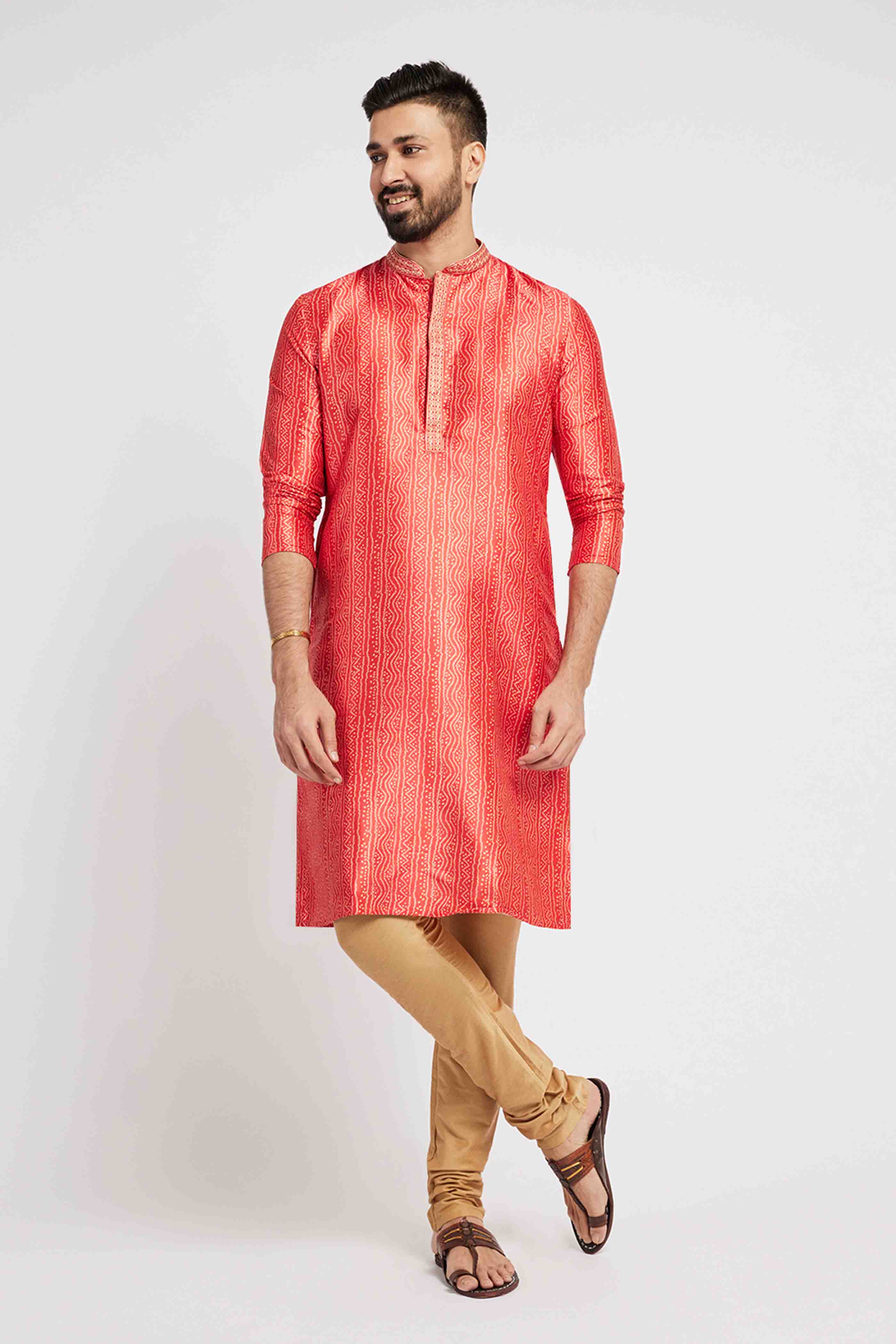 Red Bandhani Kurta with Handwork
