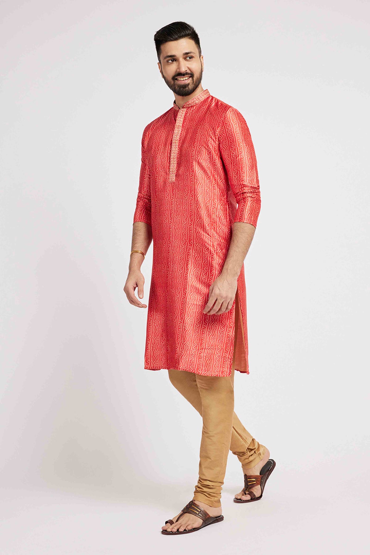 Red Bandhani Kurta with Handwork