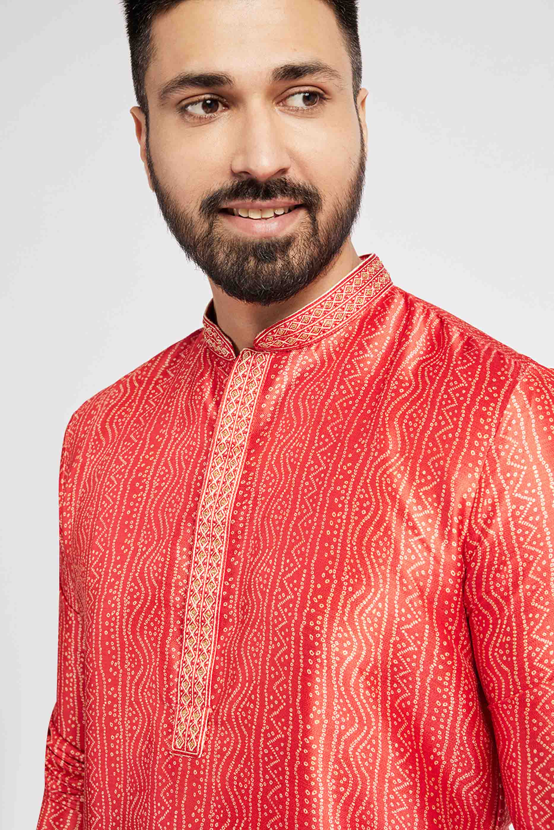 Red Bandhani Kurta with Handwork