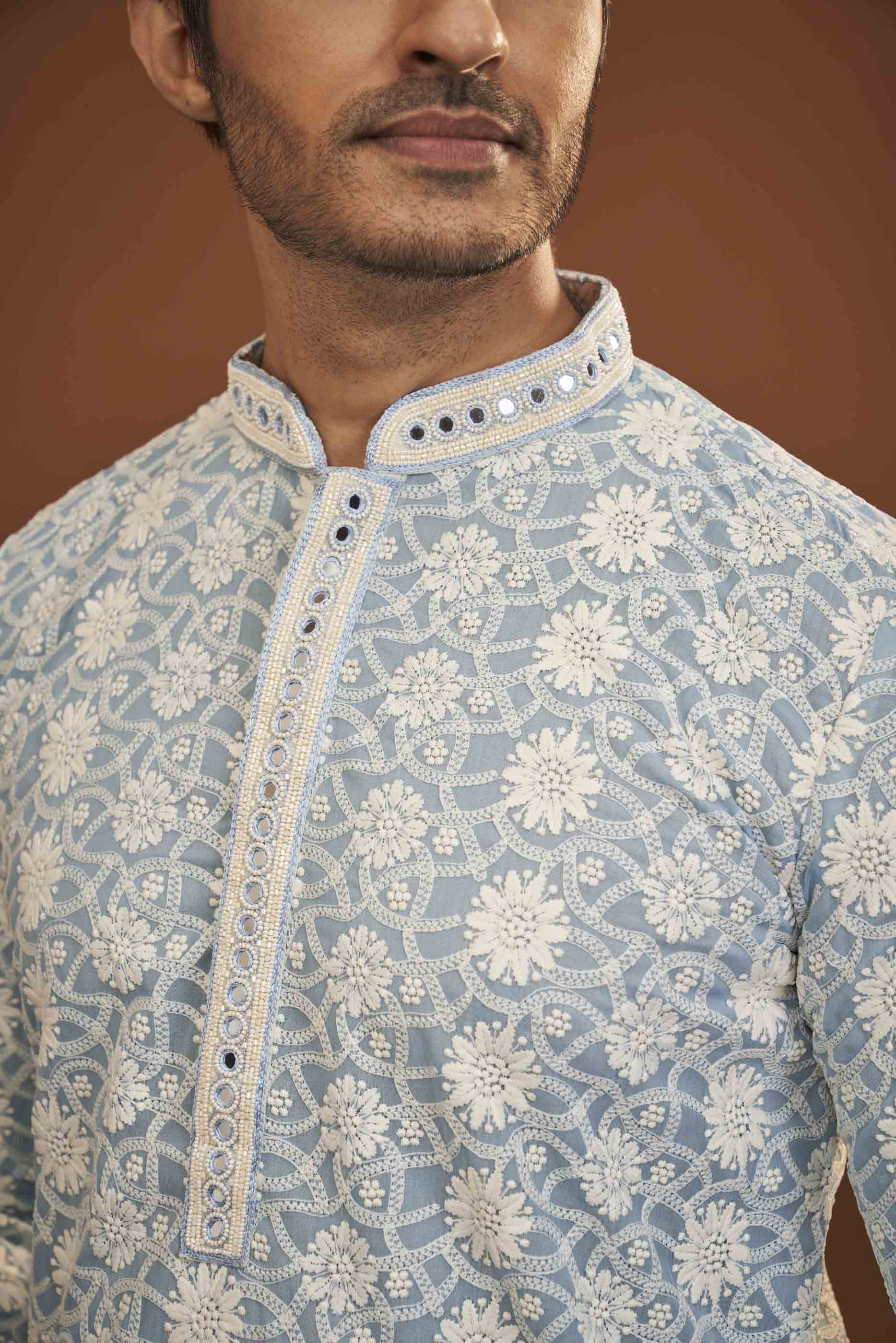 Blue Chikankari Floral Kurta