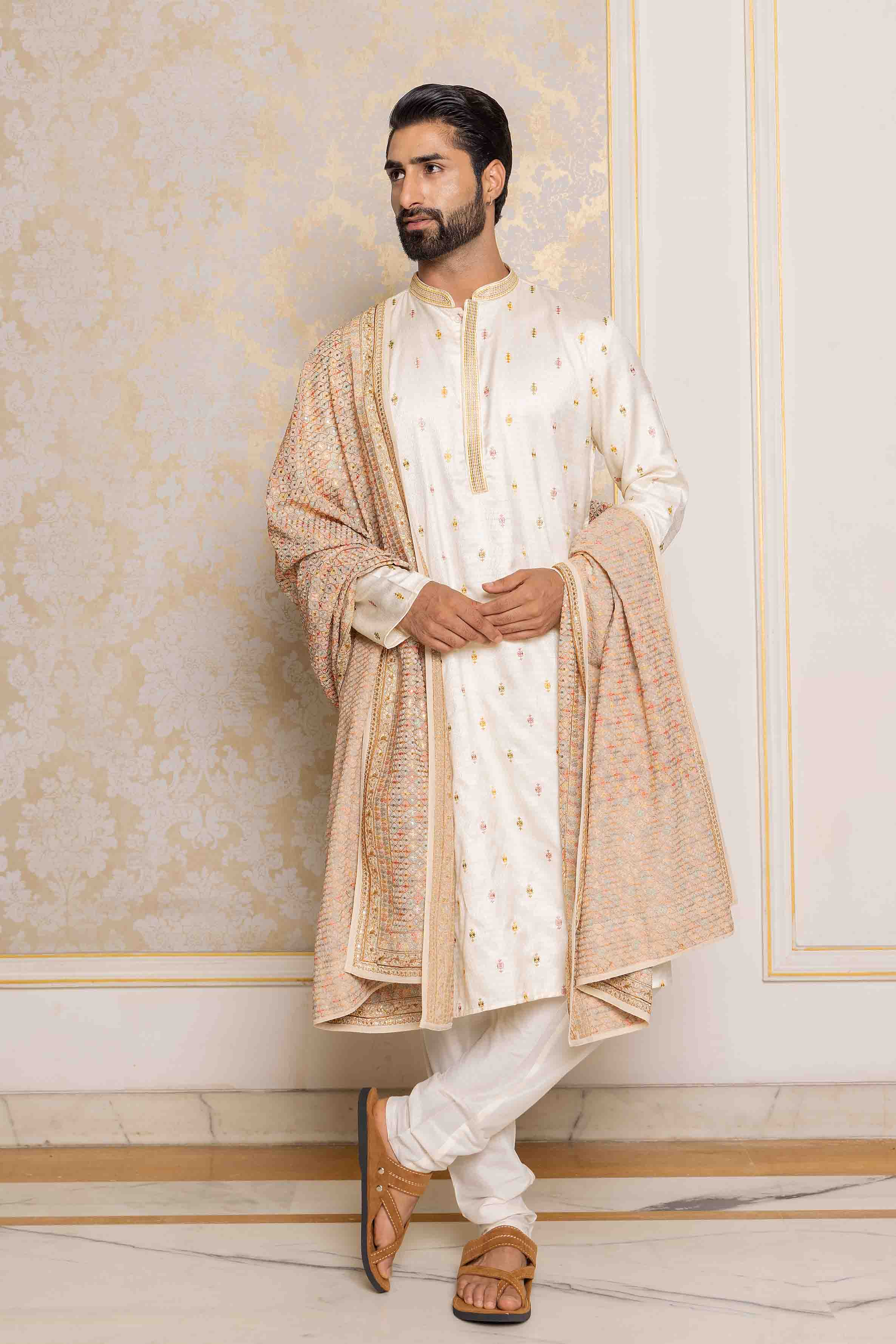 Cream Viscose Kurta with Multicolour Embroidery