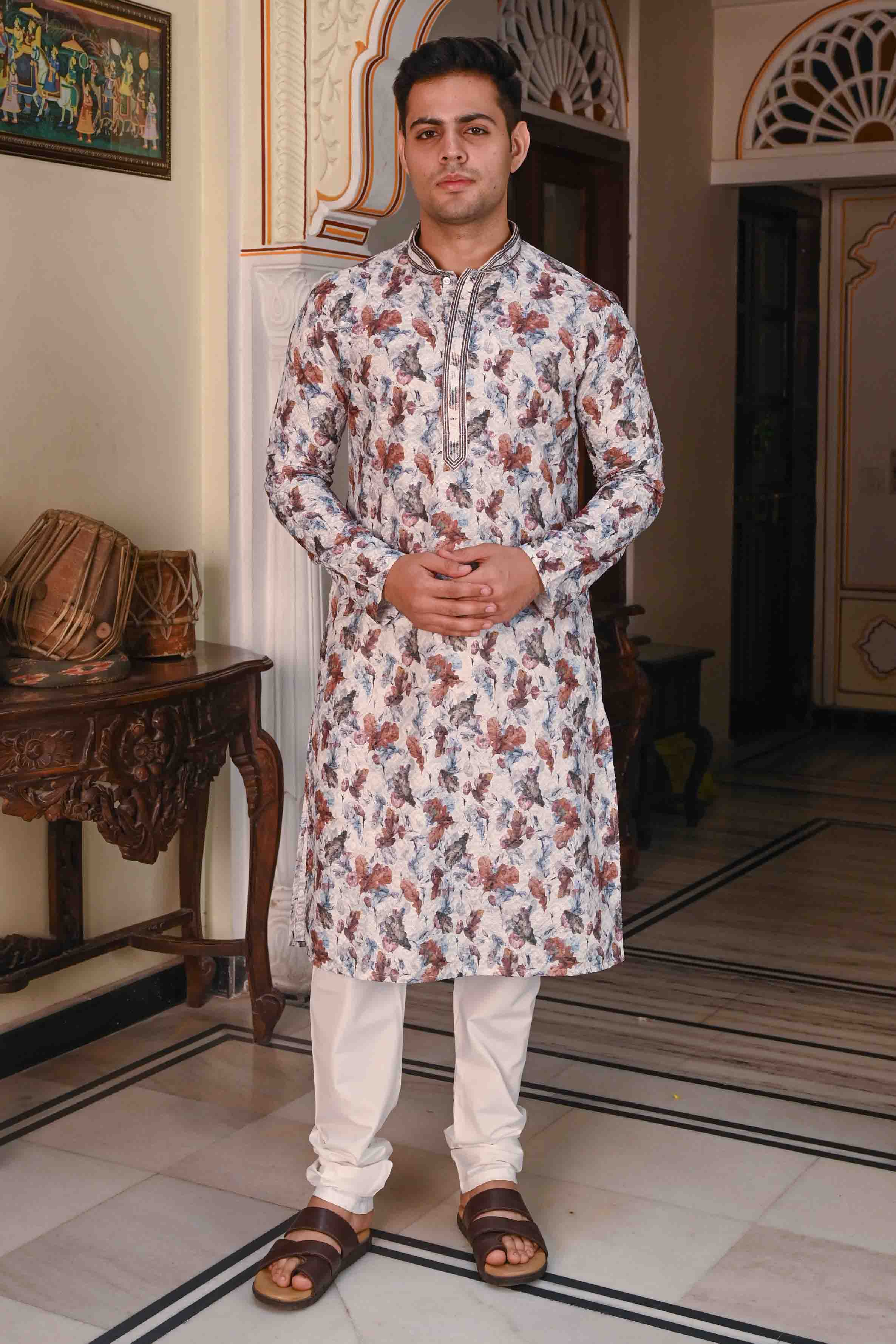 Floral Printed Chikankari Kurta