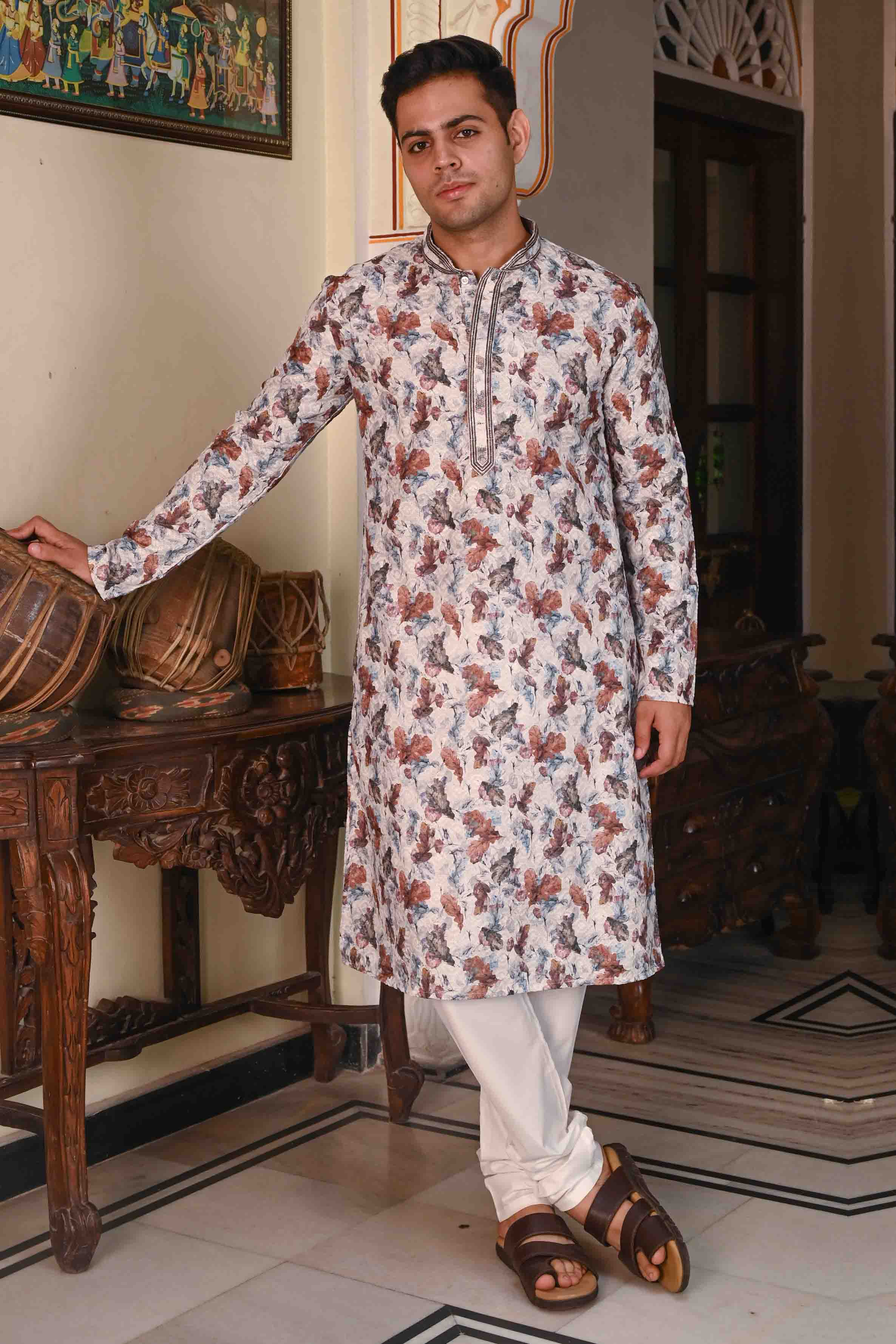 Floral Printed Chikankari Kurta