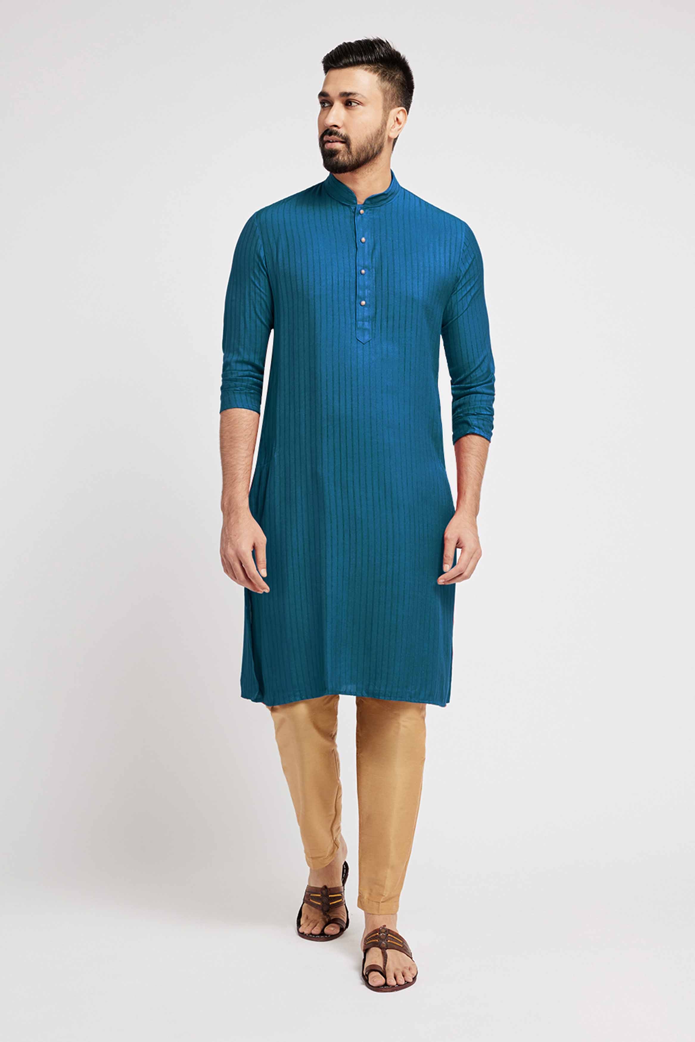 Turquoise Blue Striped Kurta