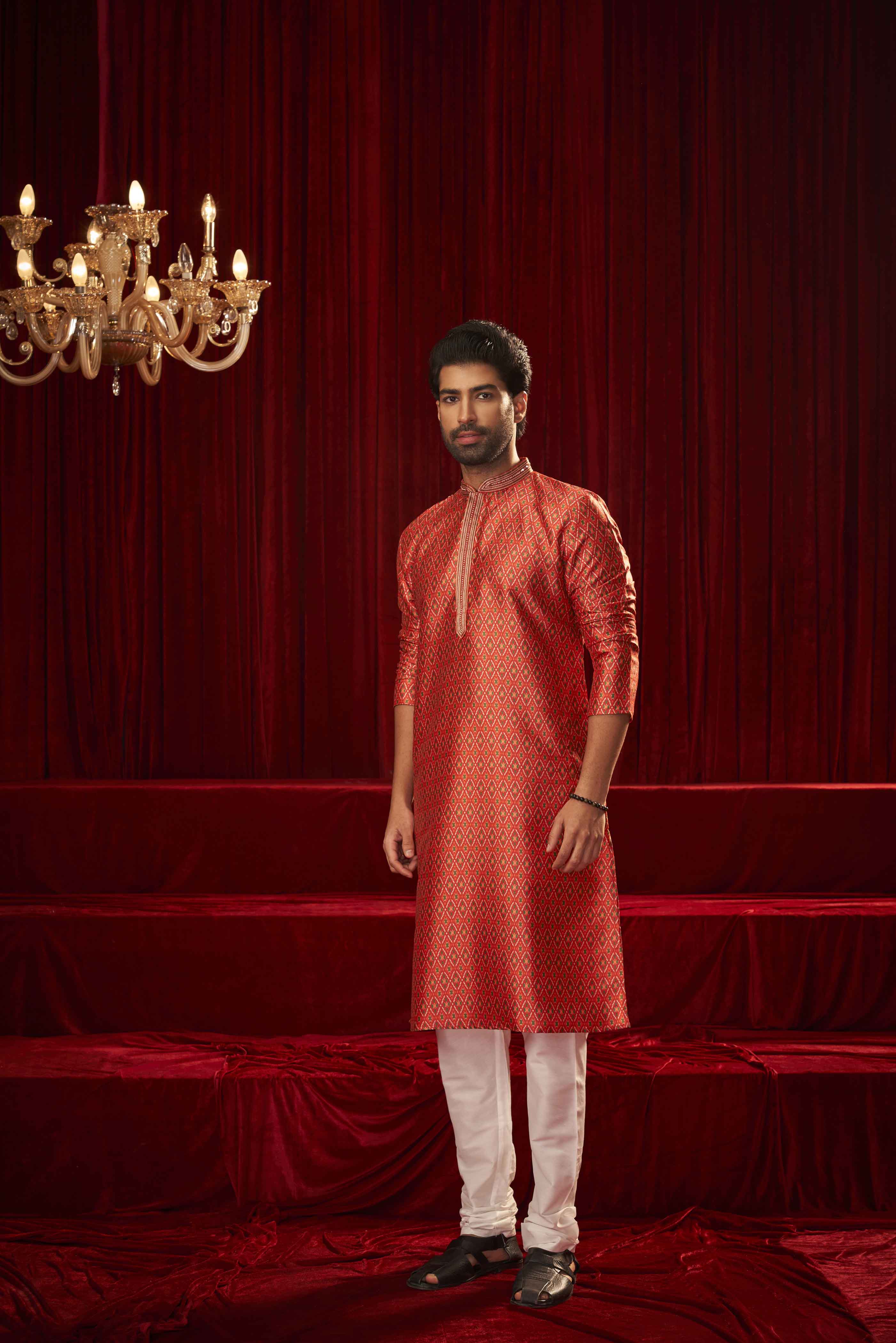 Red Traditional Print Kurta