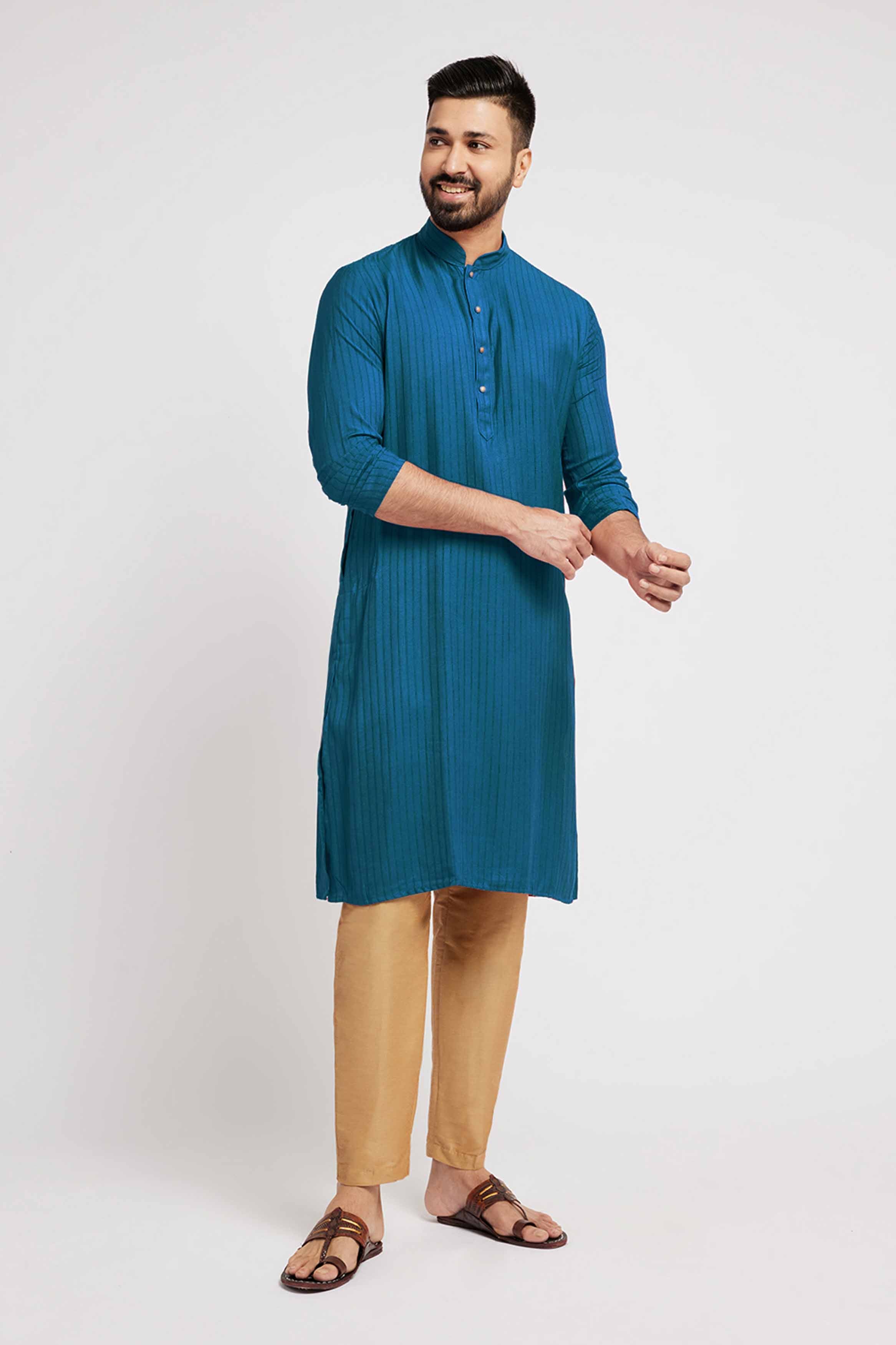 Turquoise Blue Striped Kurta