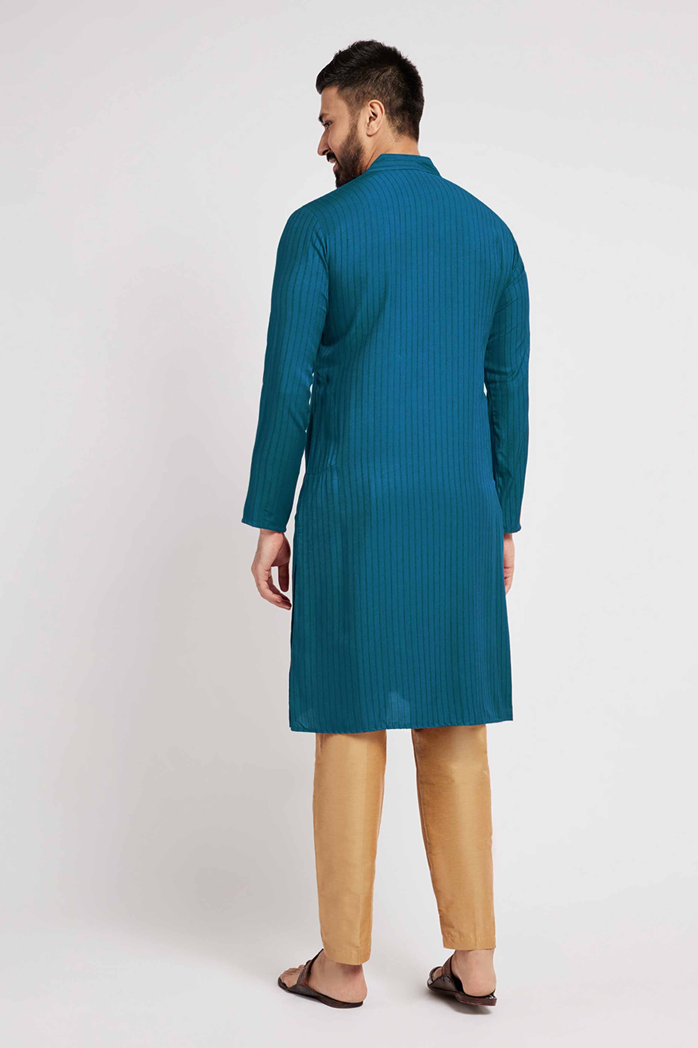 Turquoise Blue Striped Kurta