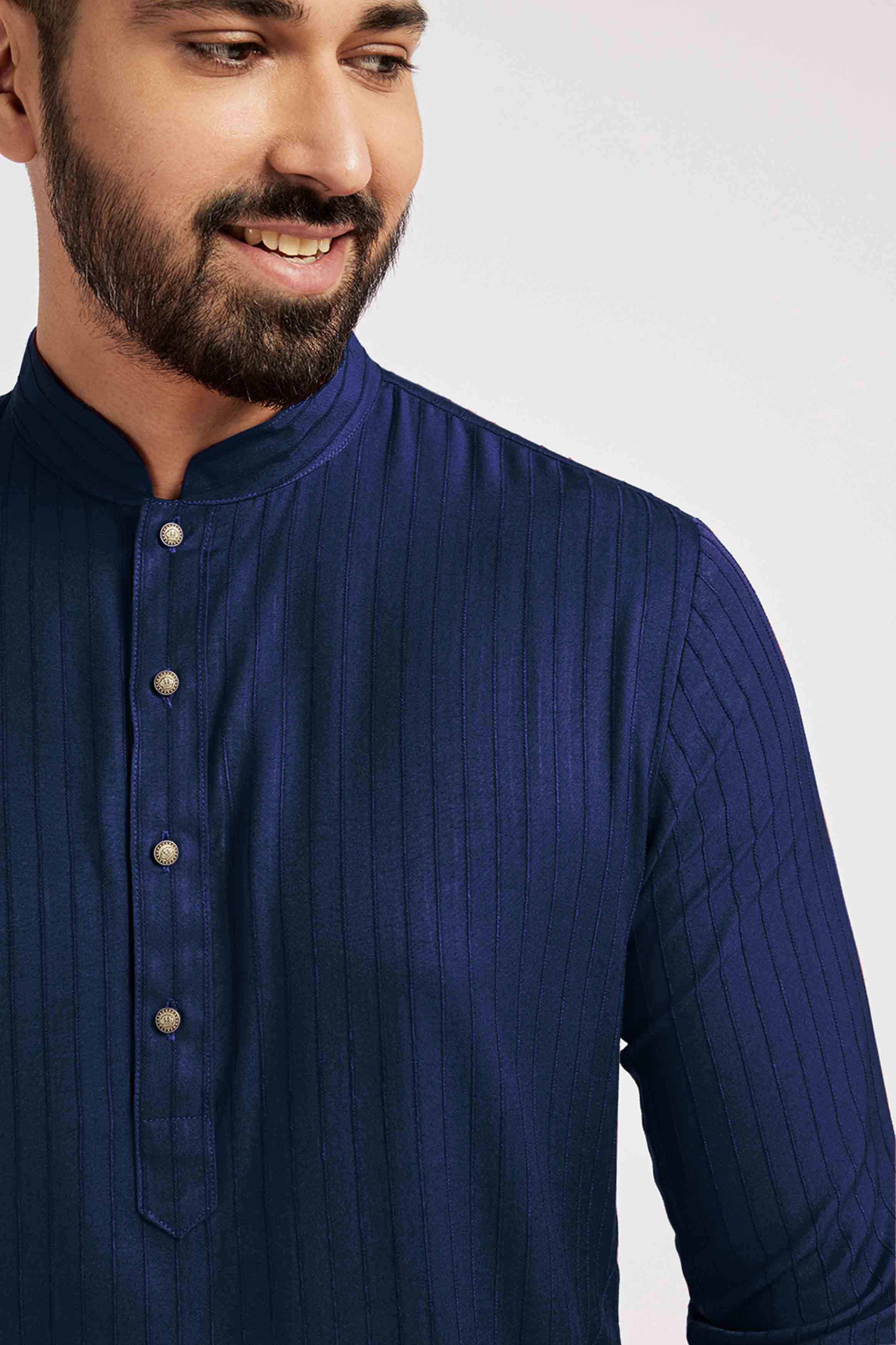 Navy Blue Striped Kurta