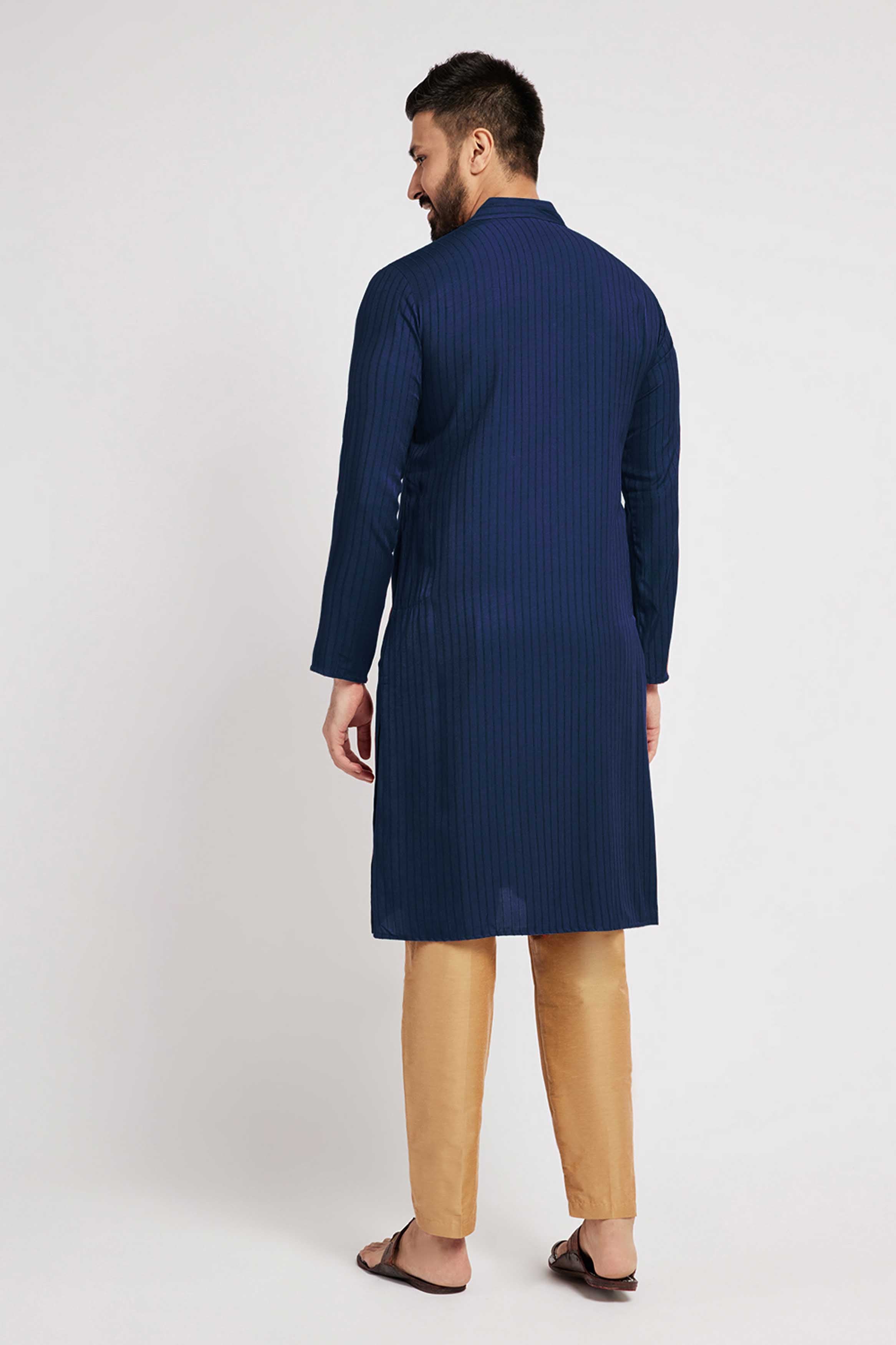 Navy Blue Striped Kurta