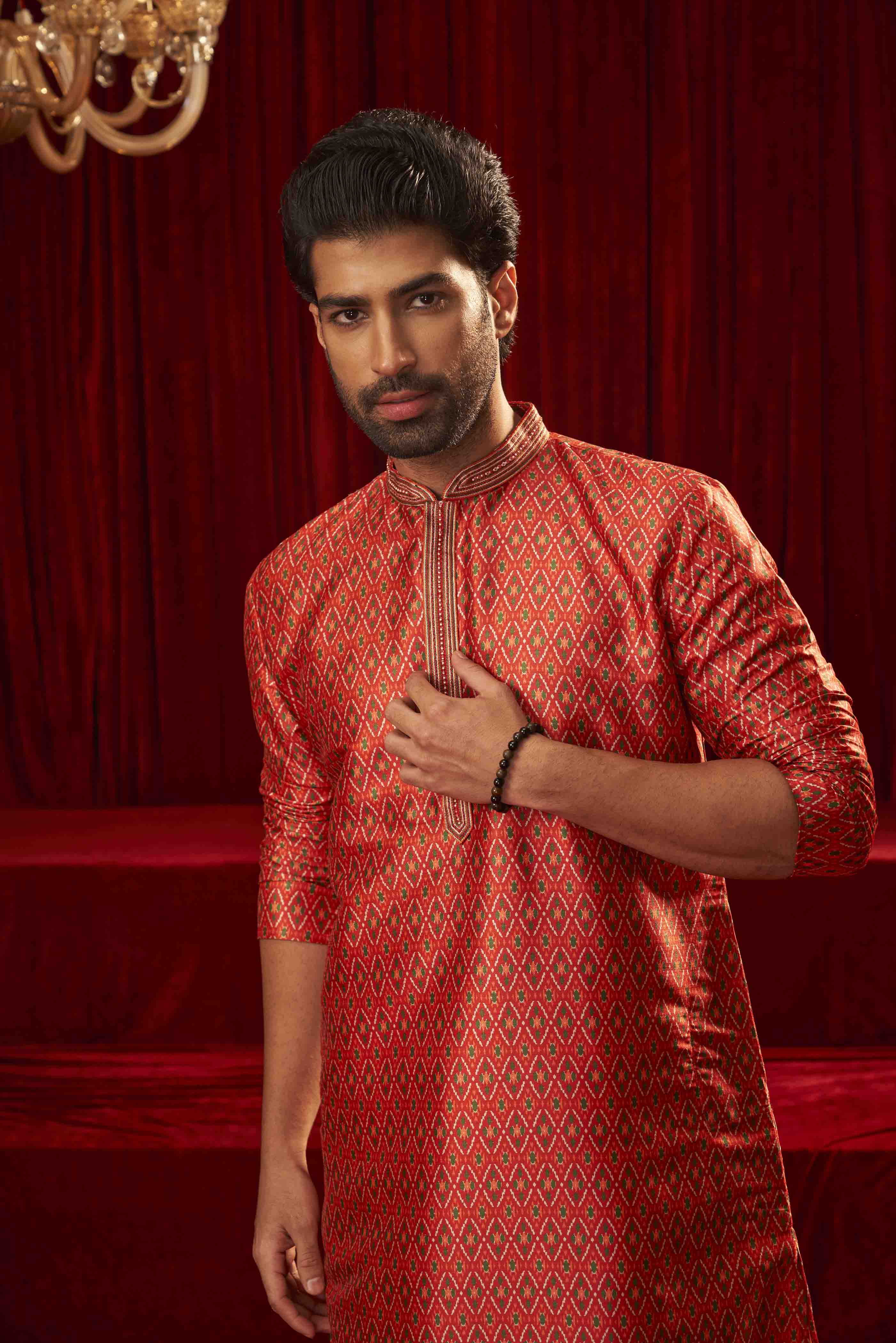 Red Traditional Print Kurta