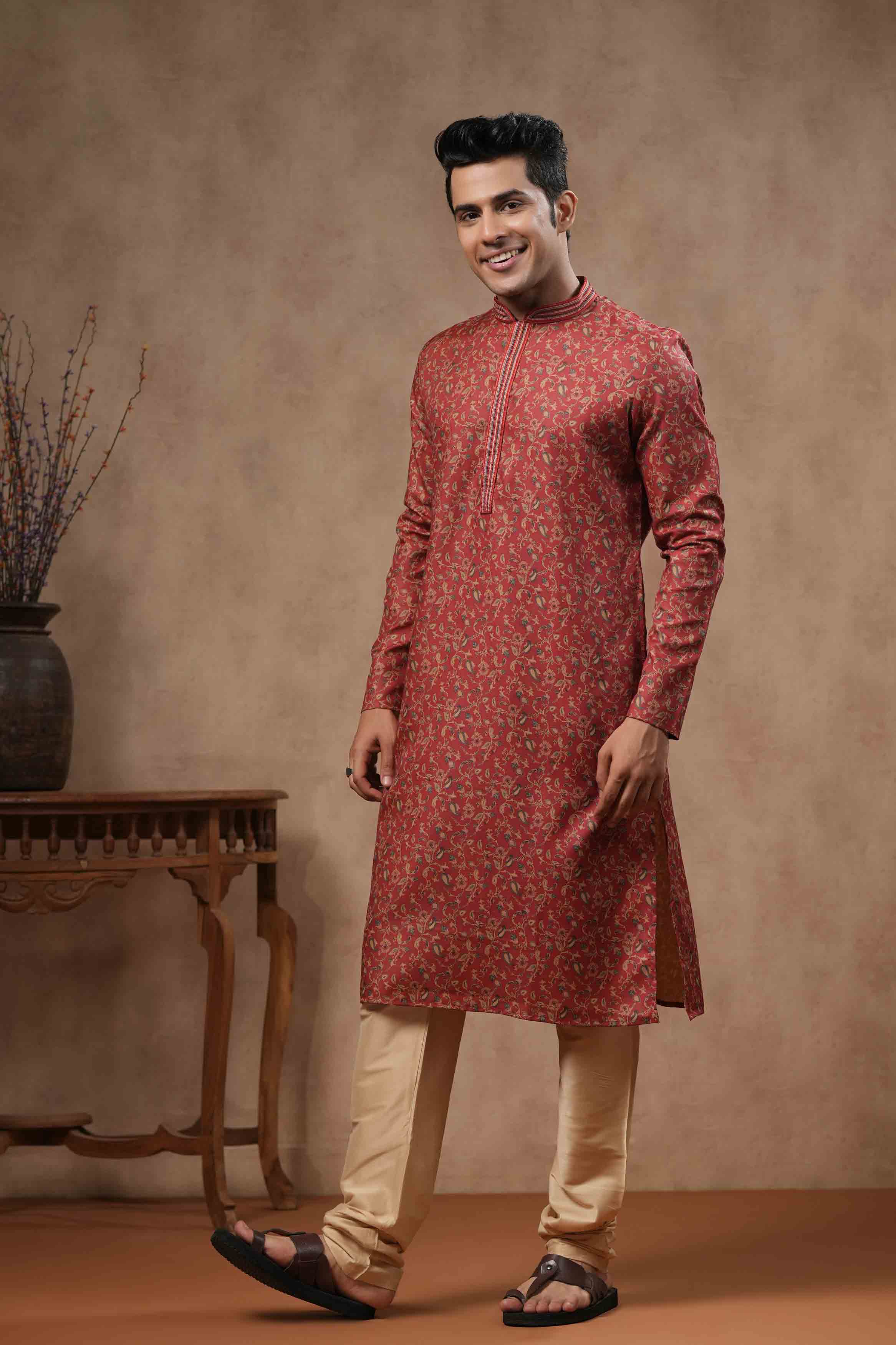 Red Floral Printed Kurta