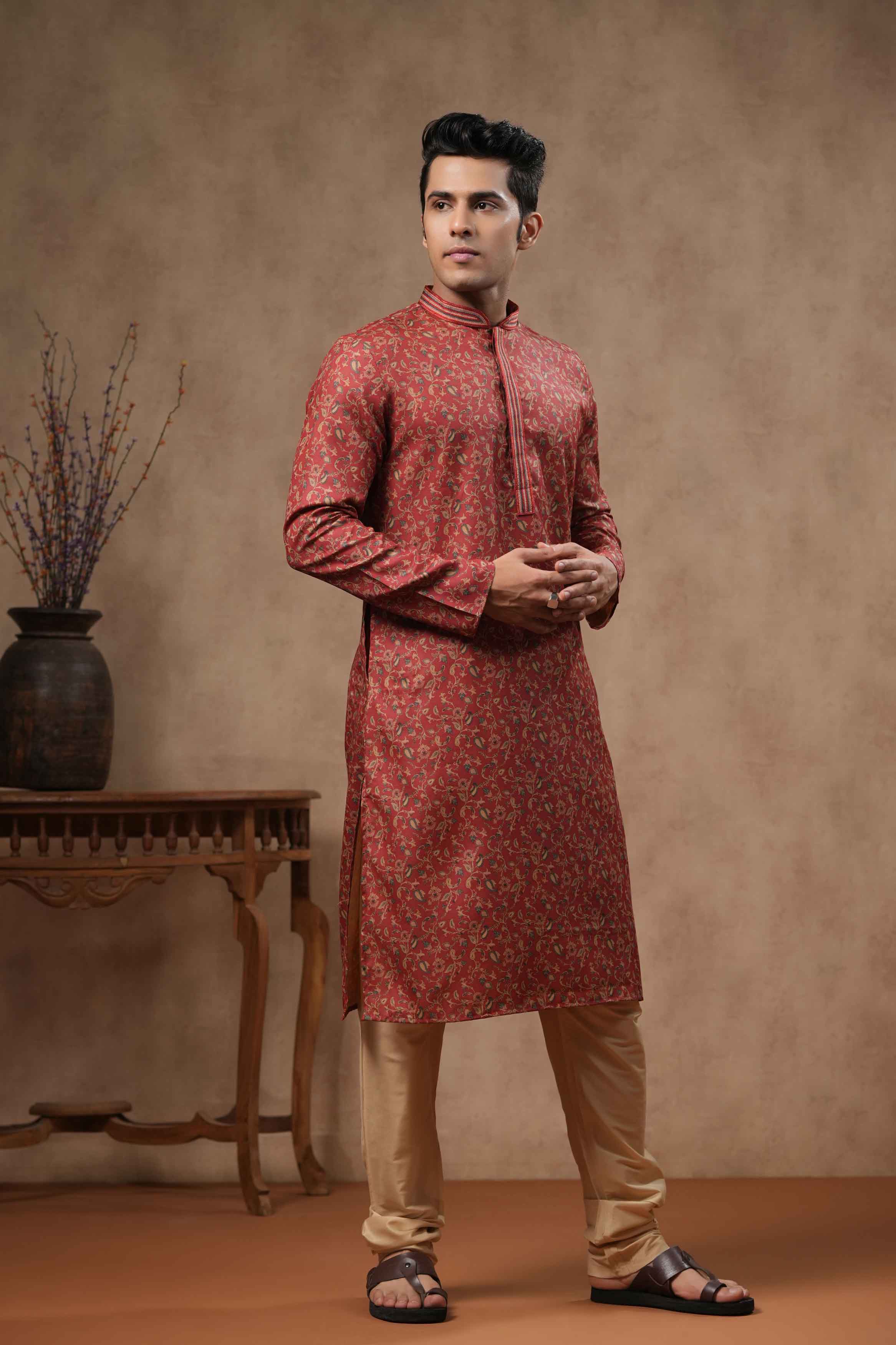 Red Floral Printed Kurta