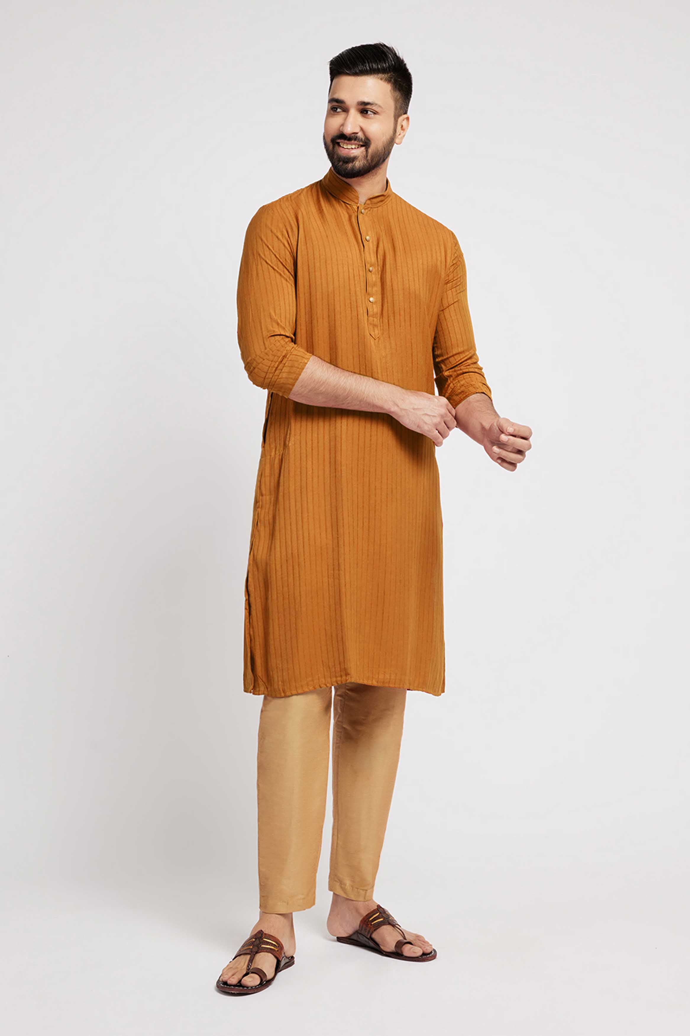 Mustard Striped Kurta
