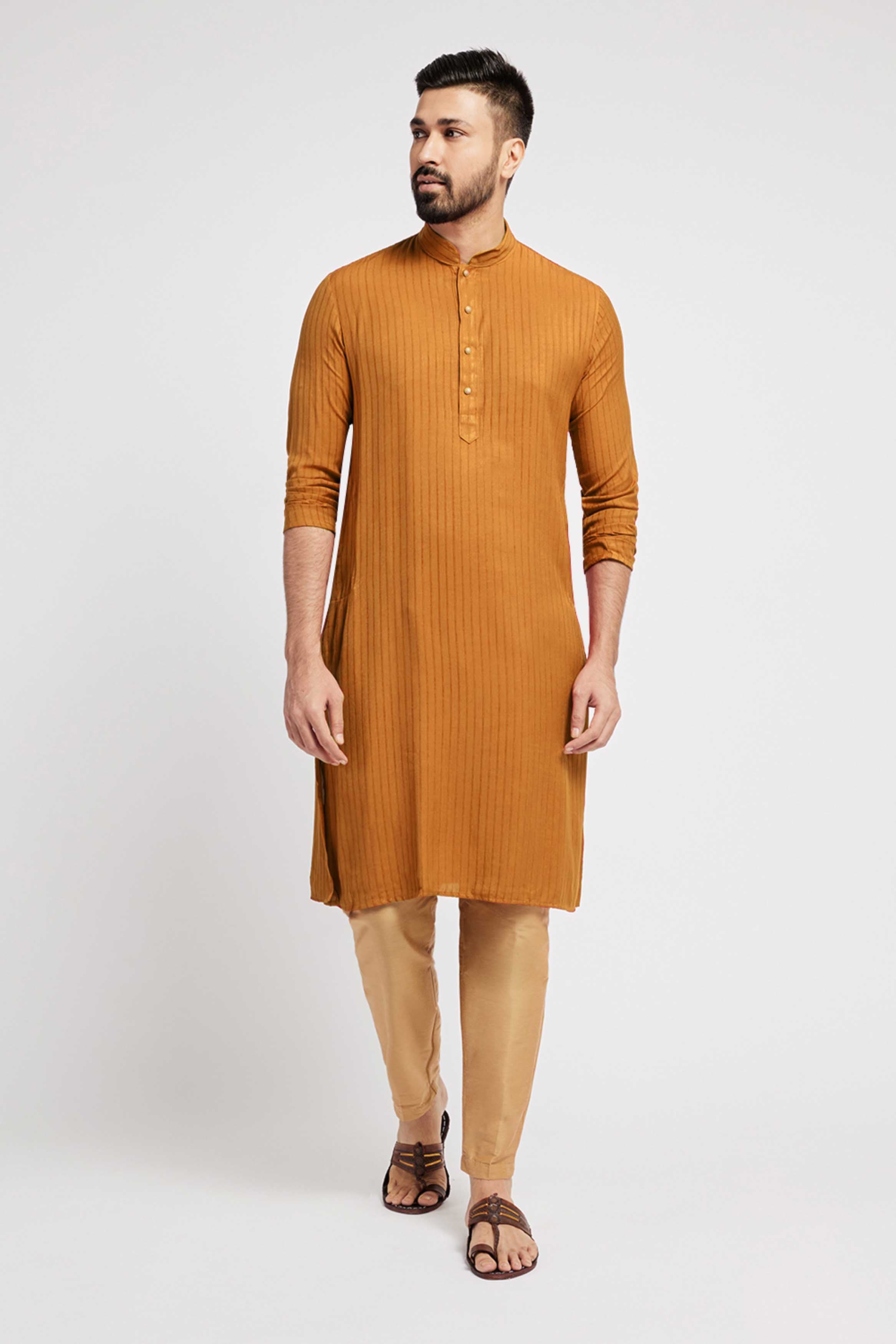 Mustard Striped Kurta
