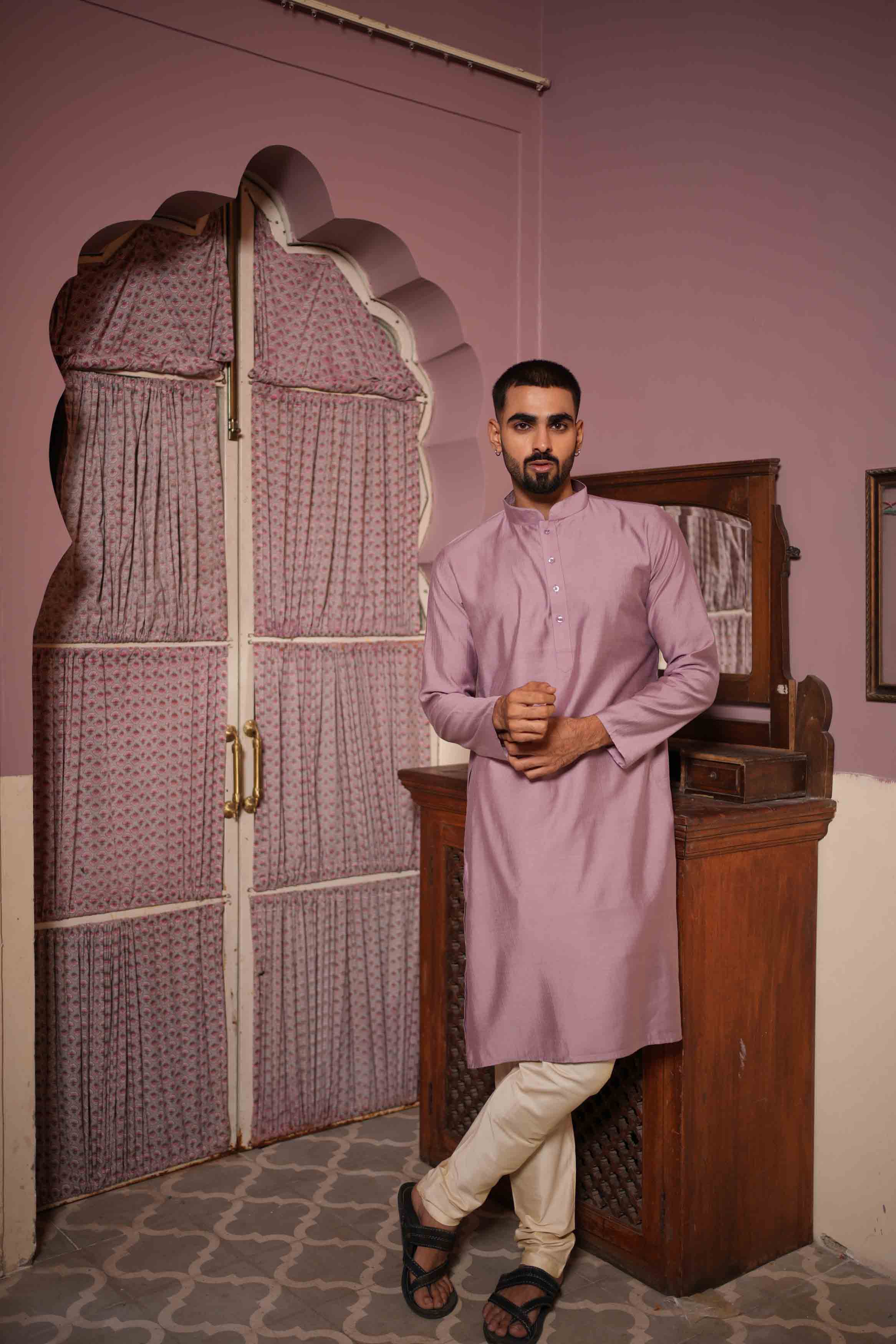 Purple Viscose Solid Kurta