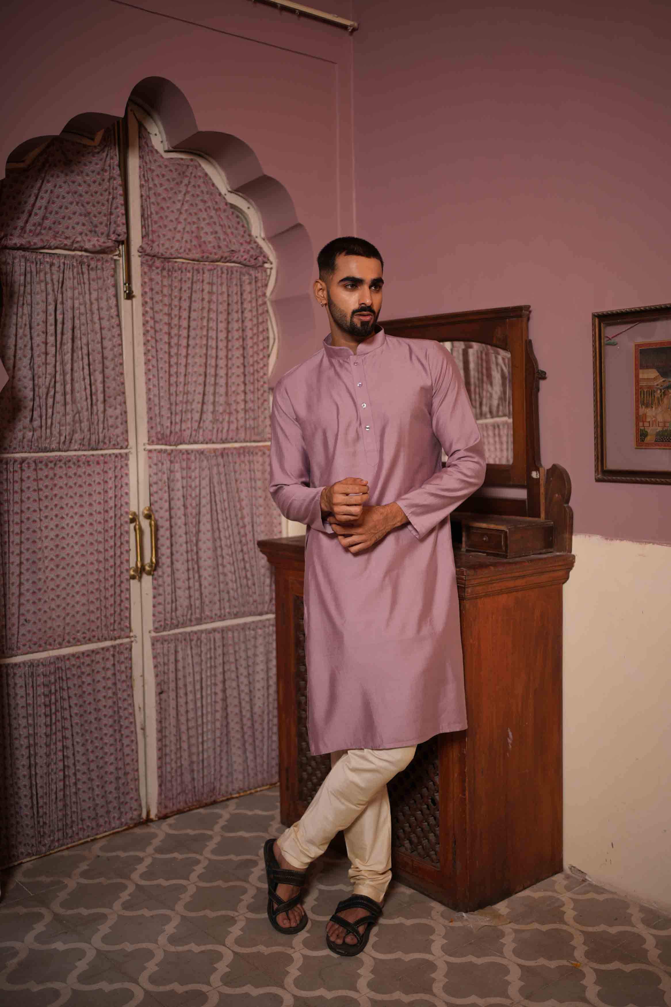 Purple Viscose Solid Kurta
