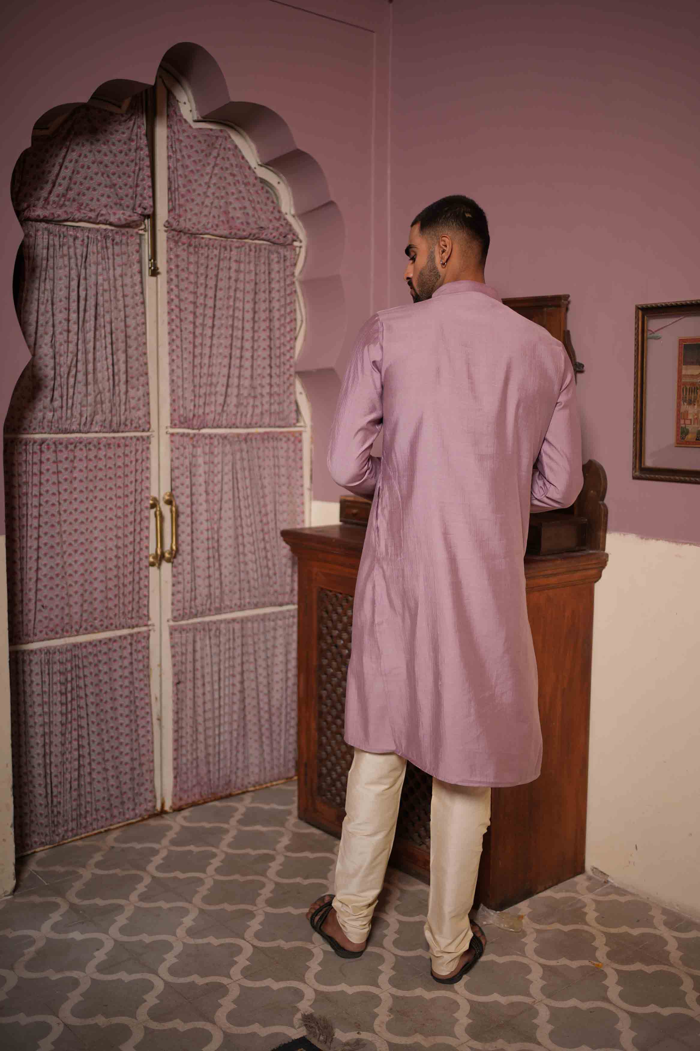 Purple Viscose Solid Kurta