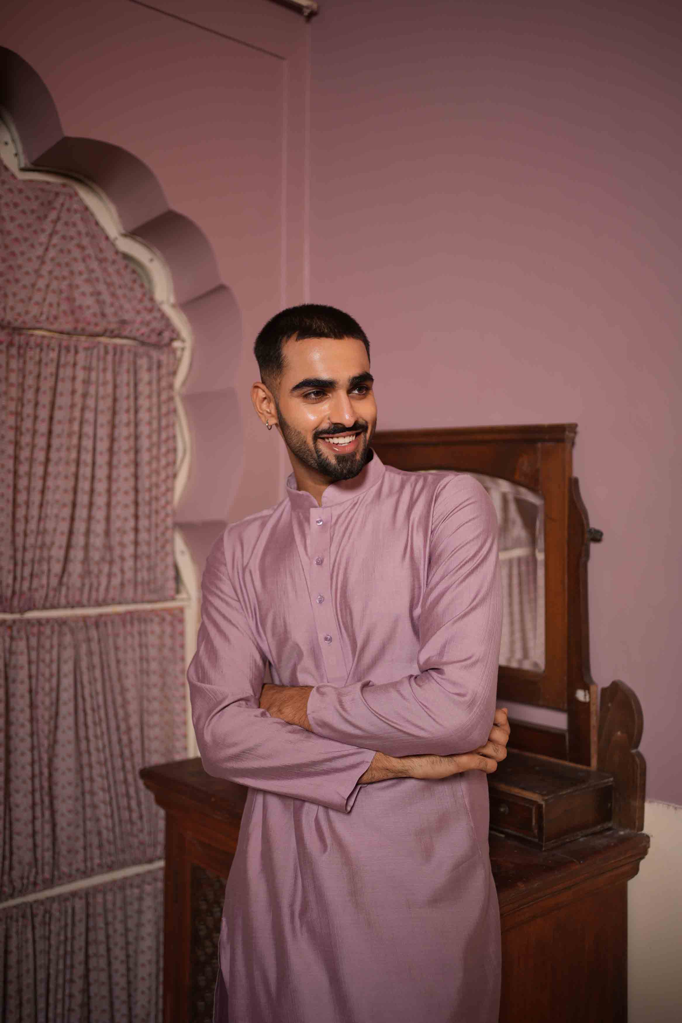 Purple Viscose Solid Kurta