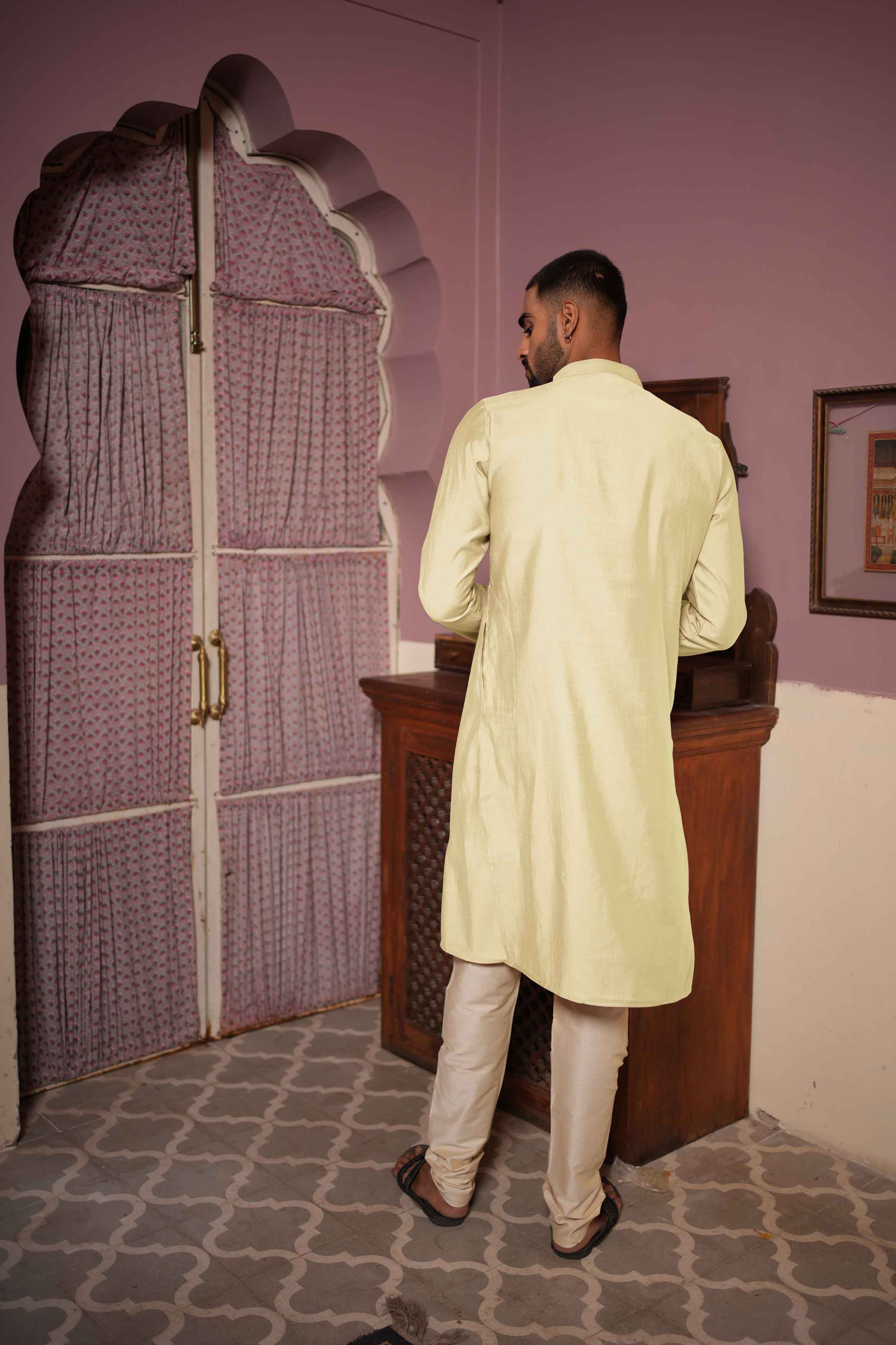 Light Yellow Viscose Solid Kurta