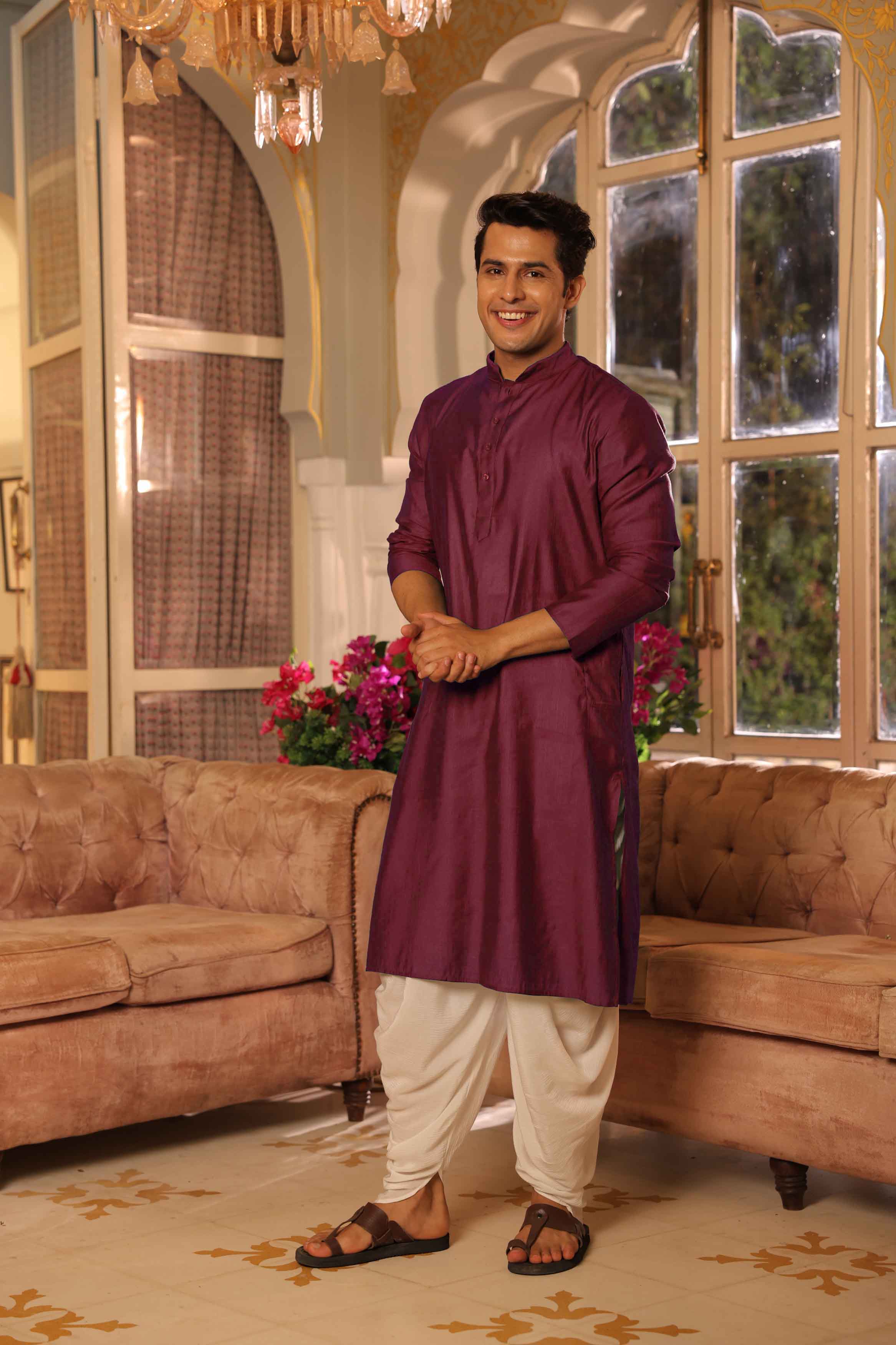 Red Viscose Solid Kurta