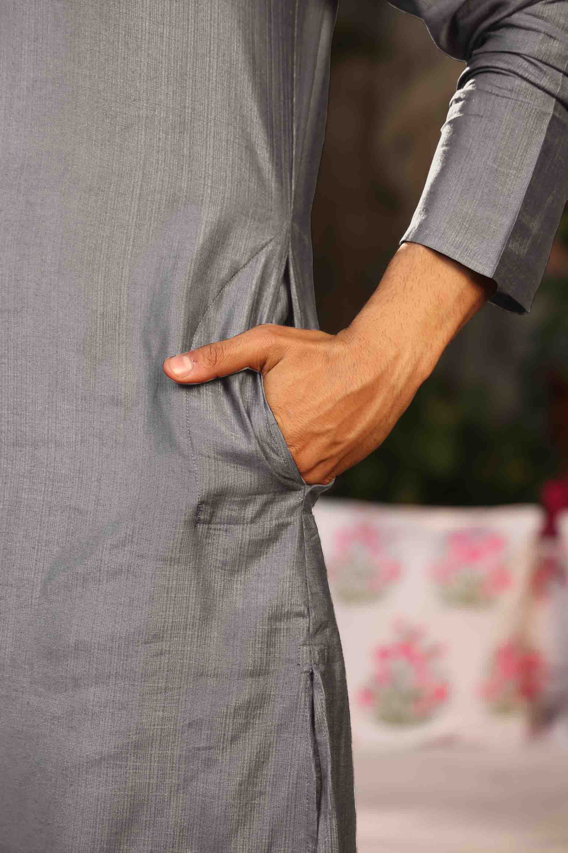 Grey Viscose Solid Kurta