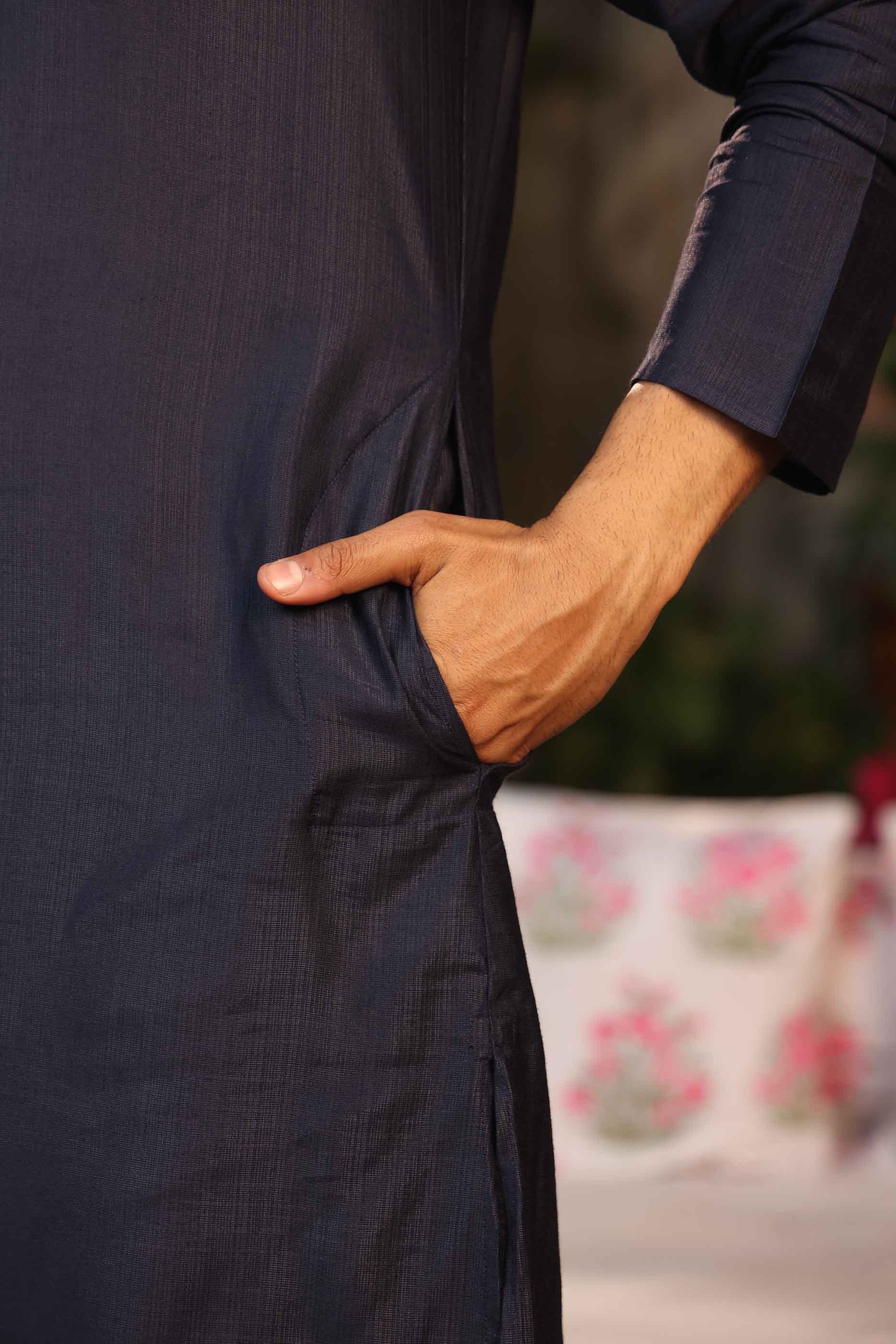 Navy Blue Viscose Solid Kurta