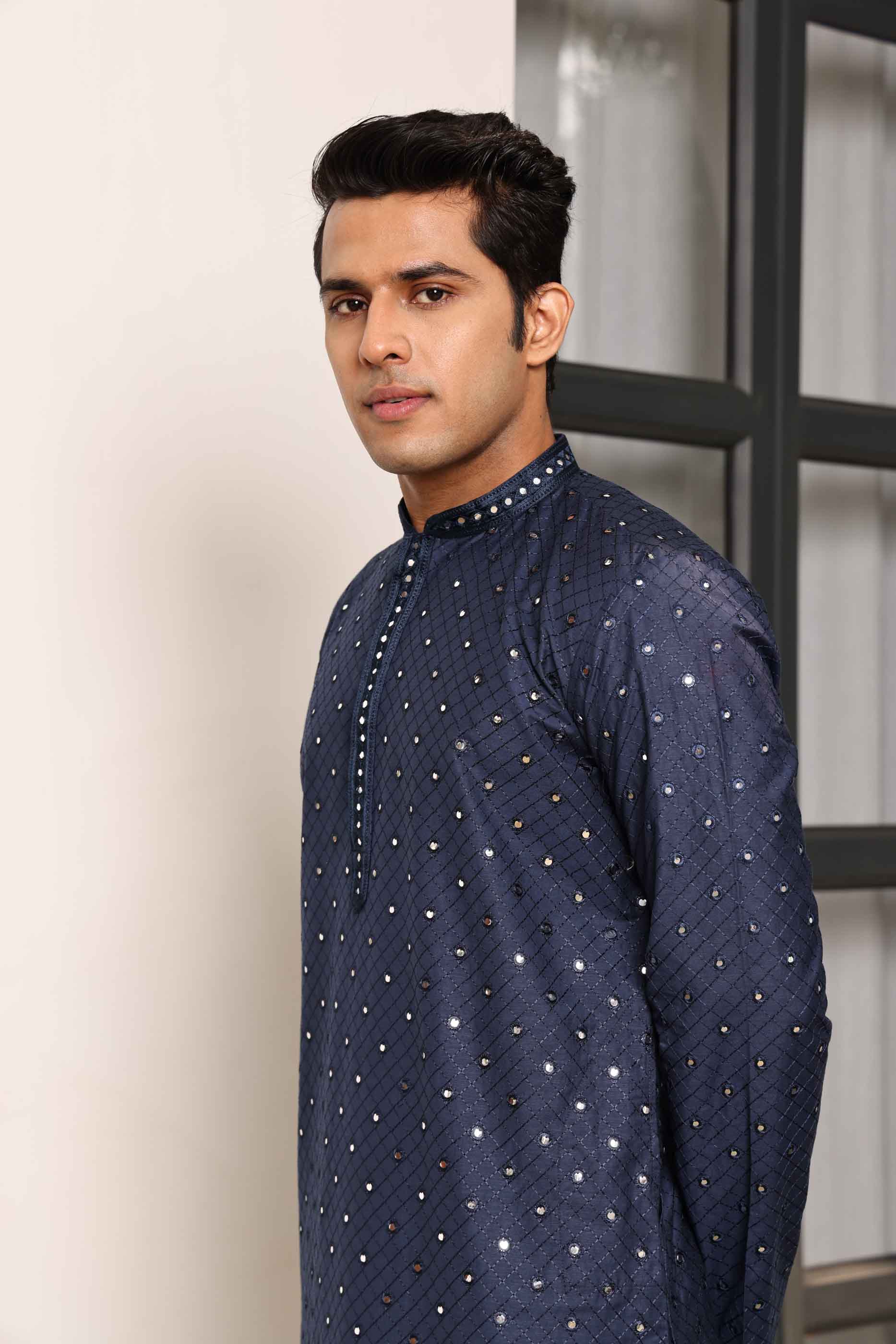 Navy Blue Mirror work Kurta