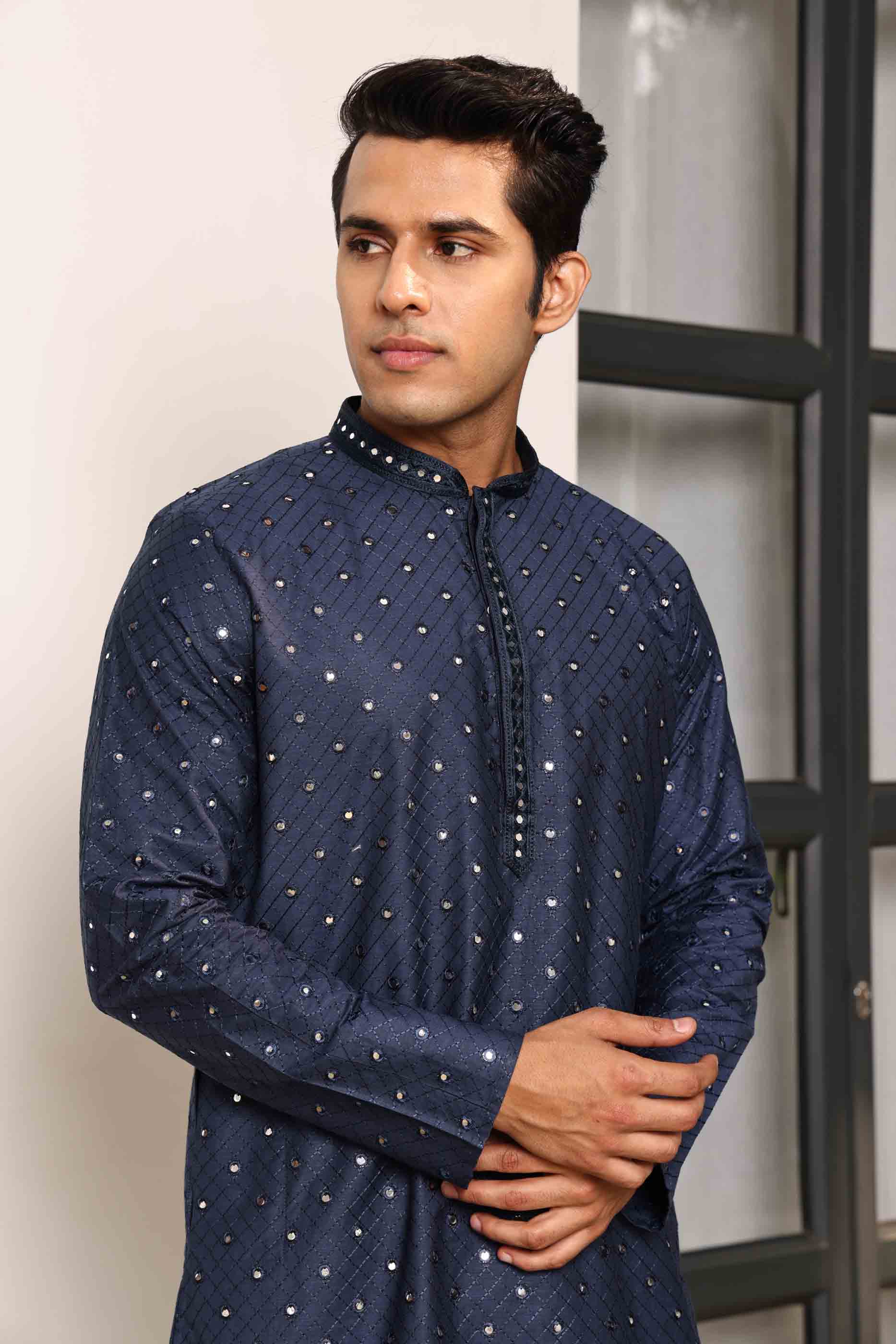 Navy Blue Mirror work Kurta