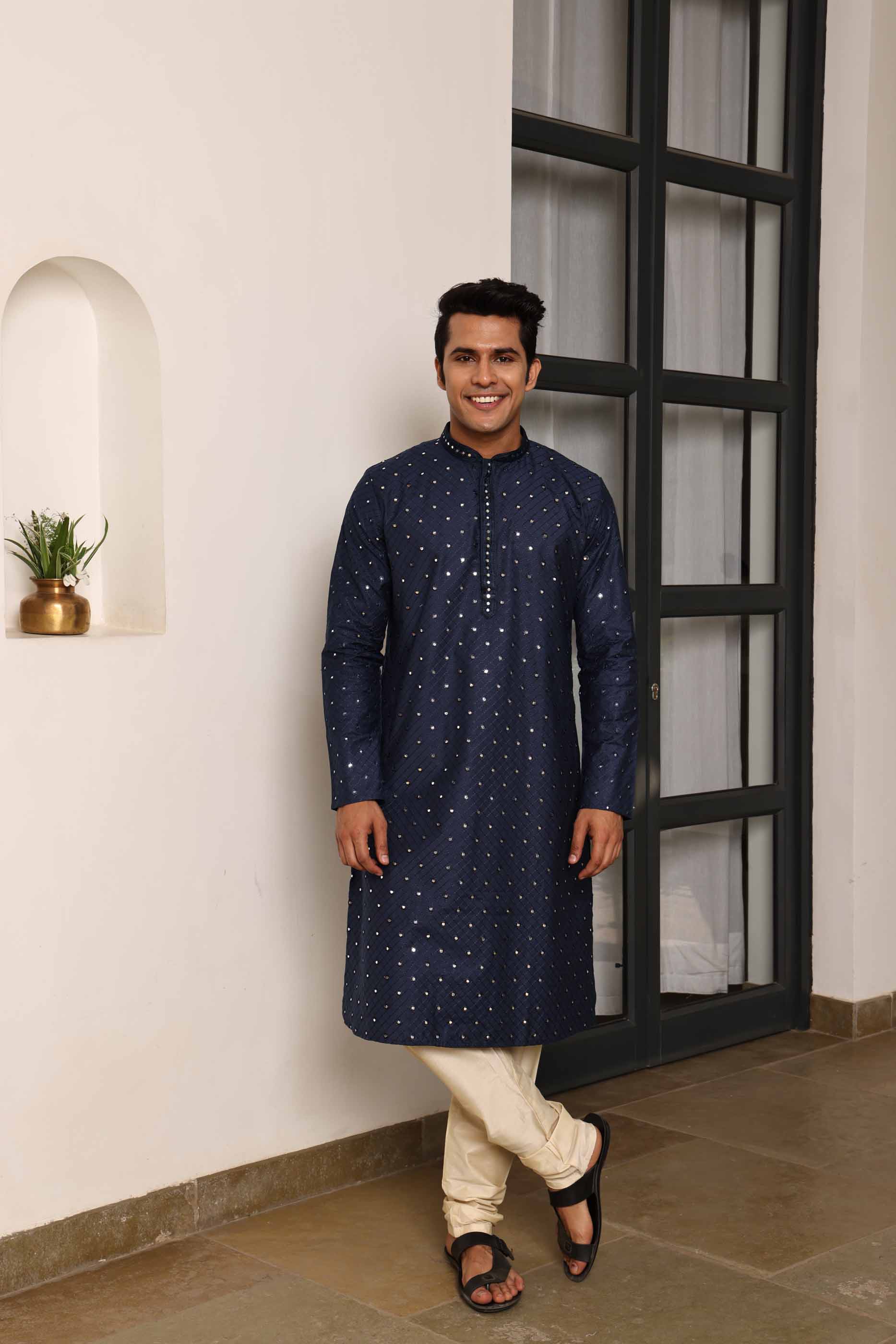 Navy Blue Mirror work Kurta
