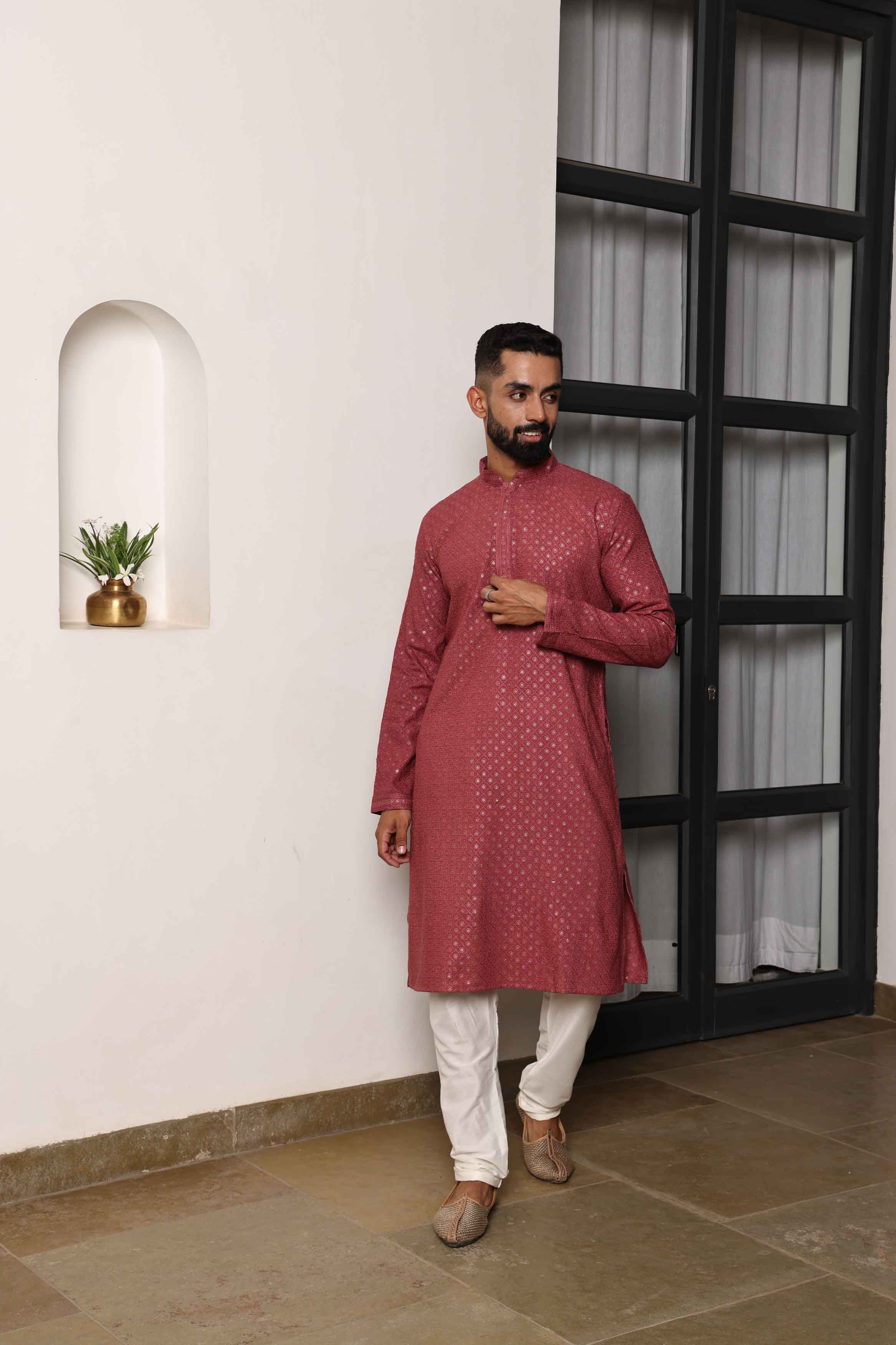 Cerise Pink Embroidered Kurta with Sequence