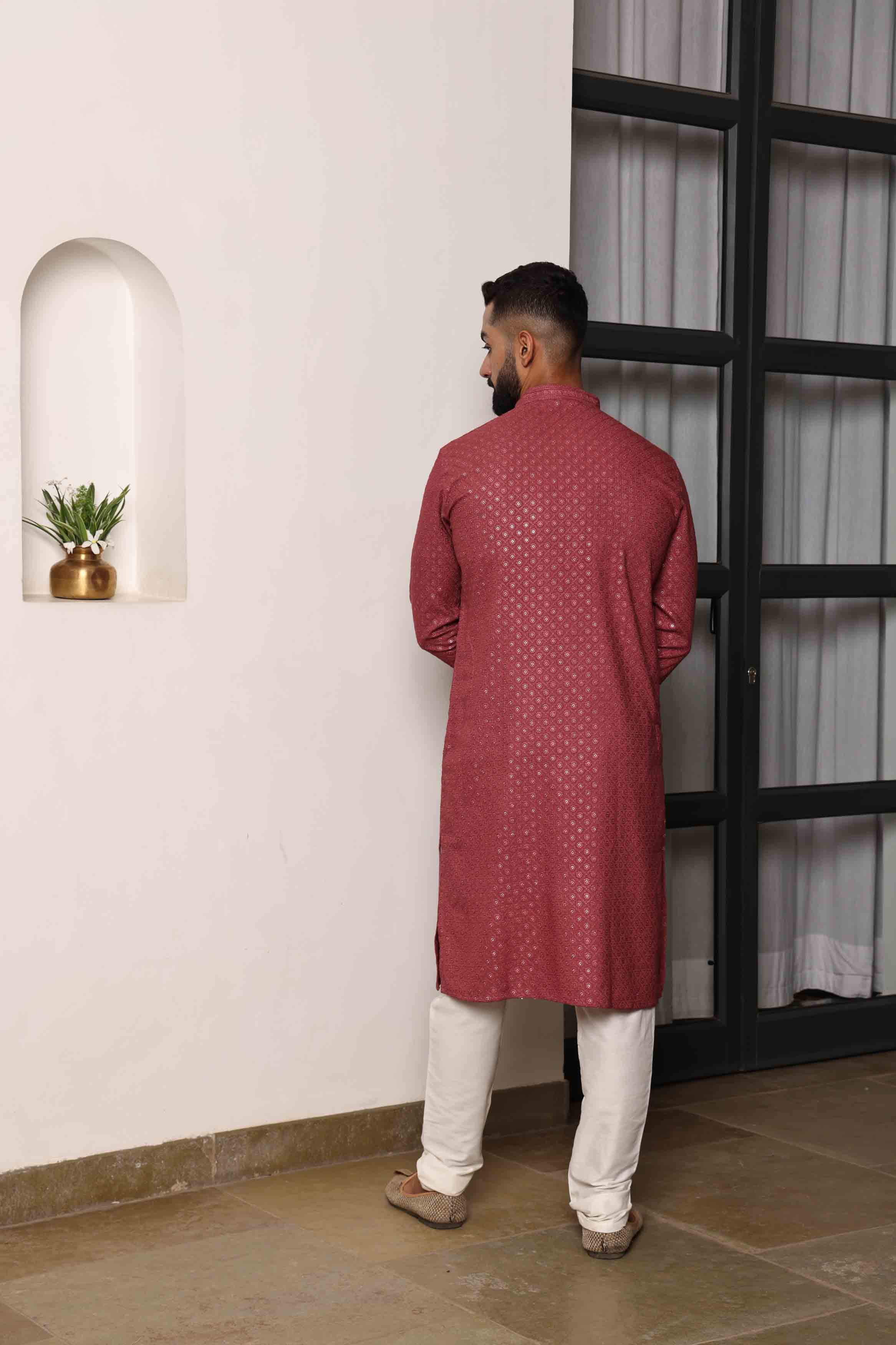 Cerise Pink Embroidered Kurta with Sequence
