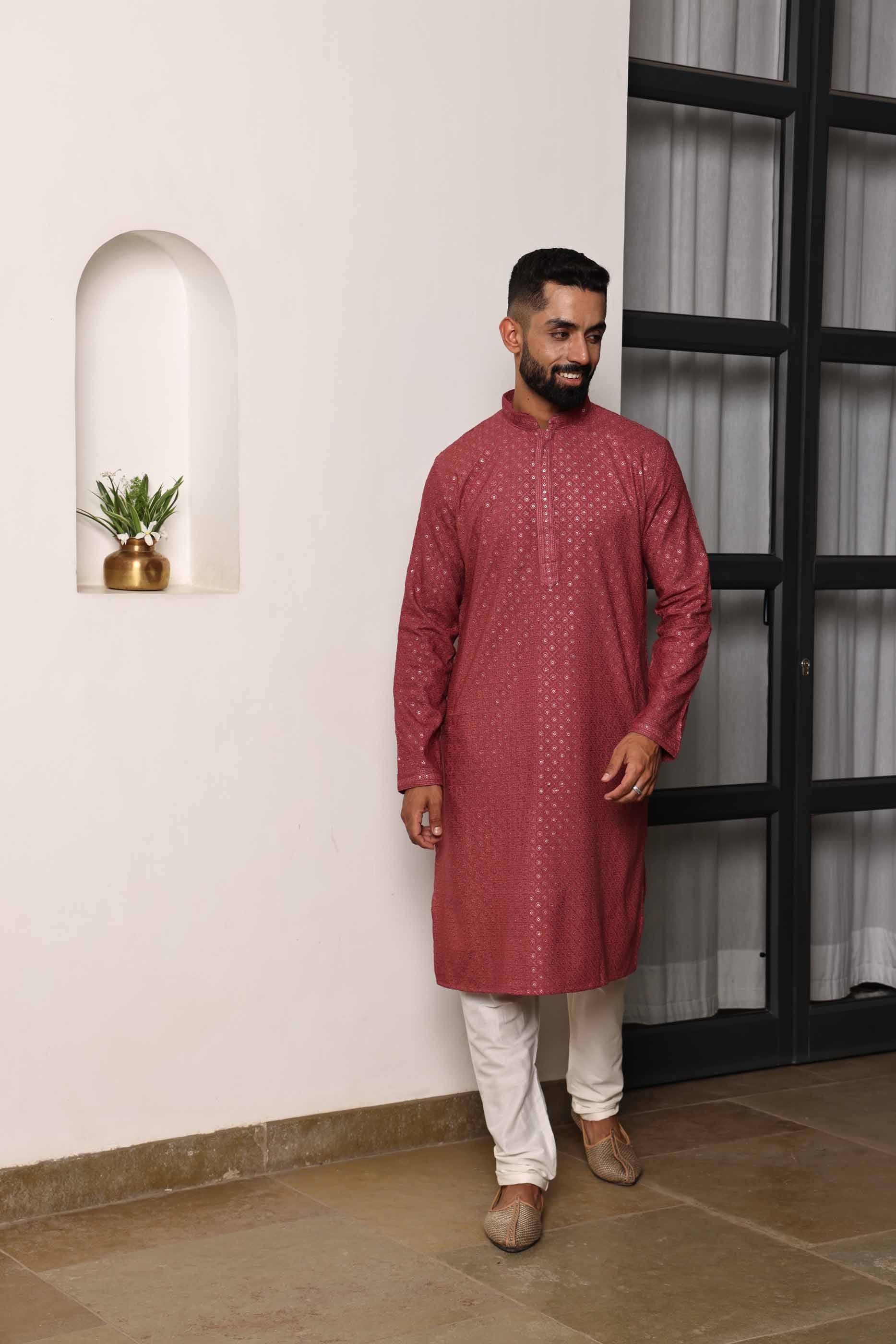 Cerise Pink Embroidered Kurta with Sequence