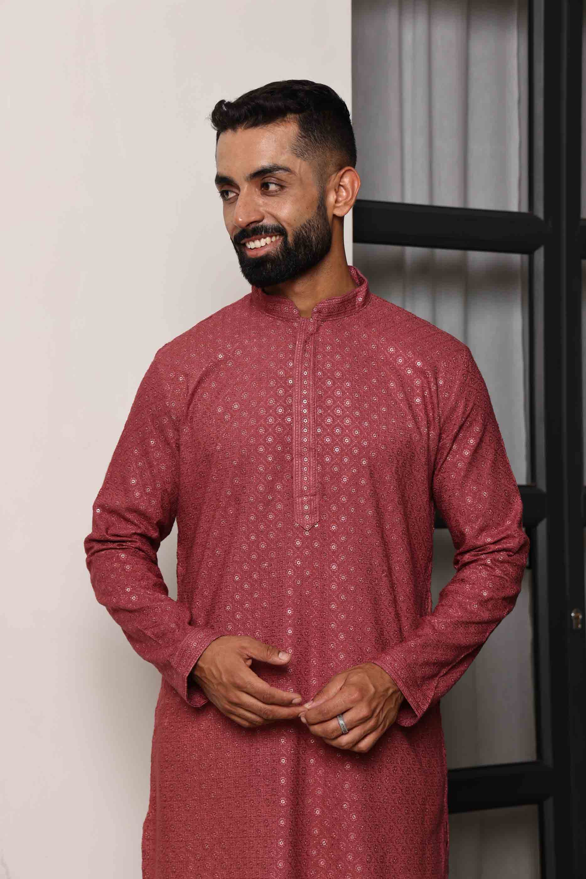 Cerise Pink Embroidered Kurta with Sequence