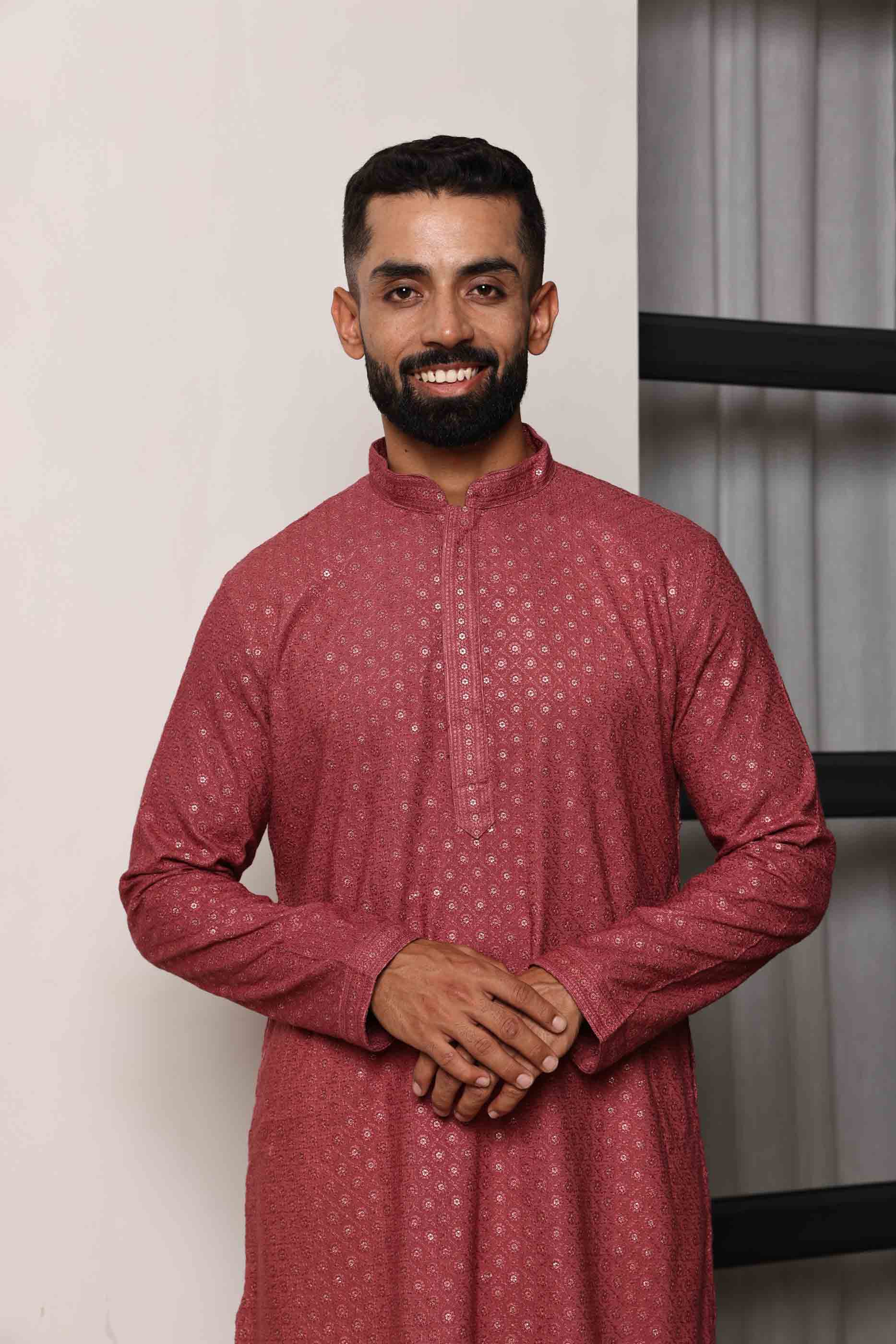 Cerise Pink Embroidered Kurta with Sequence