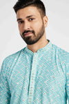 Light blue Printed mirrorwork kurta