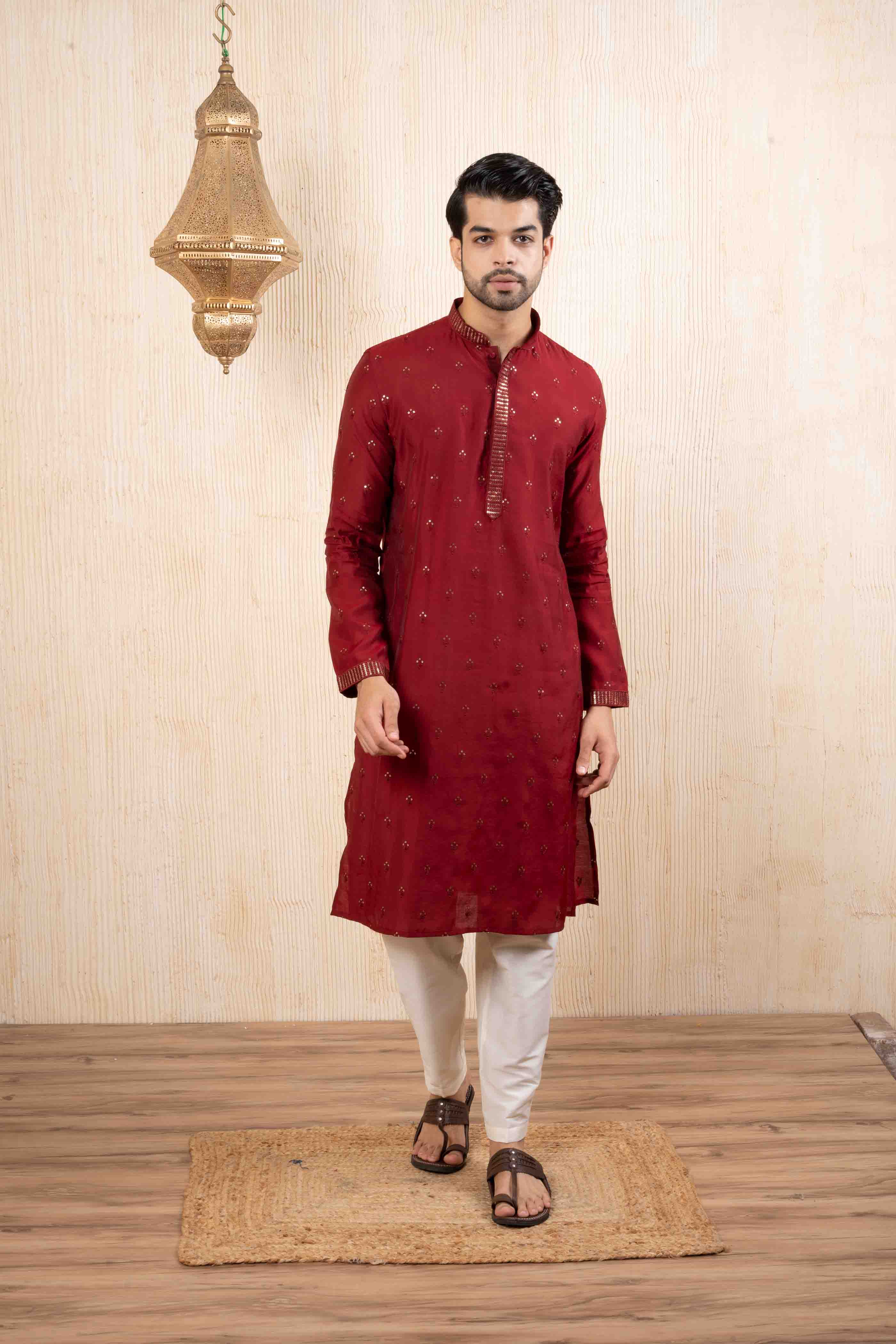 Maroon Embroidered Kurta