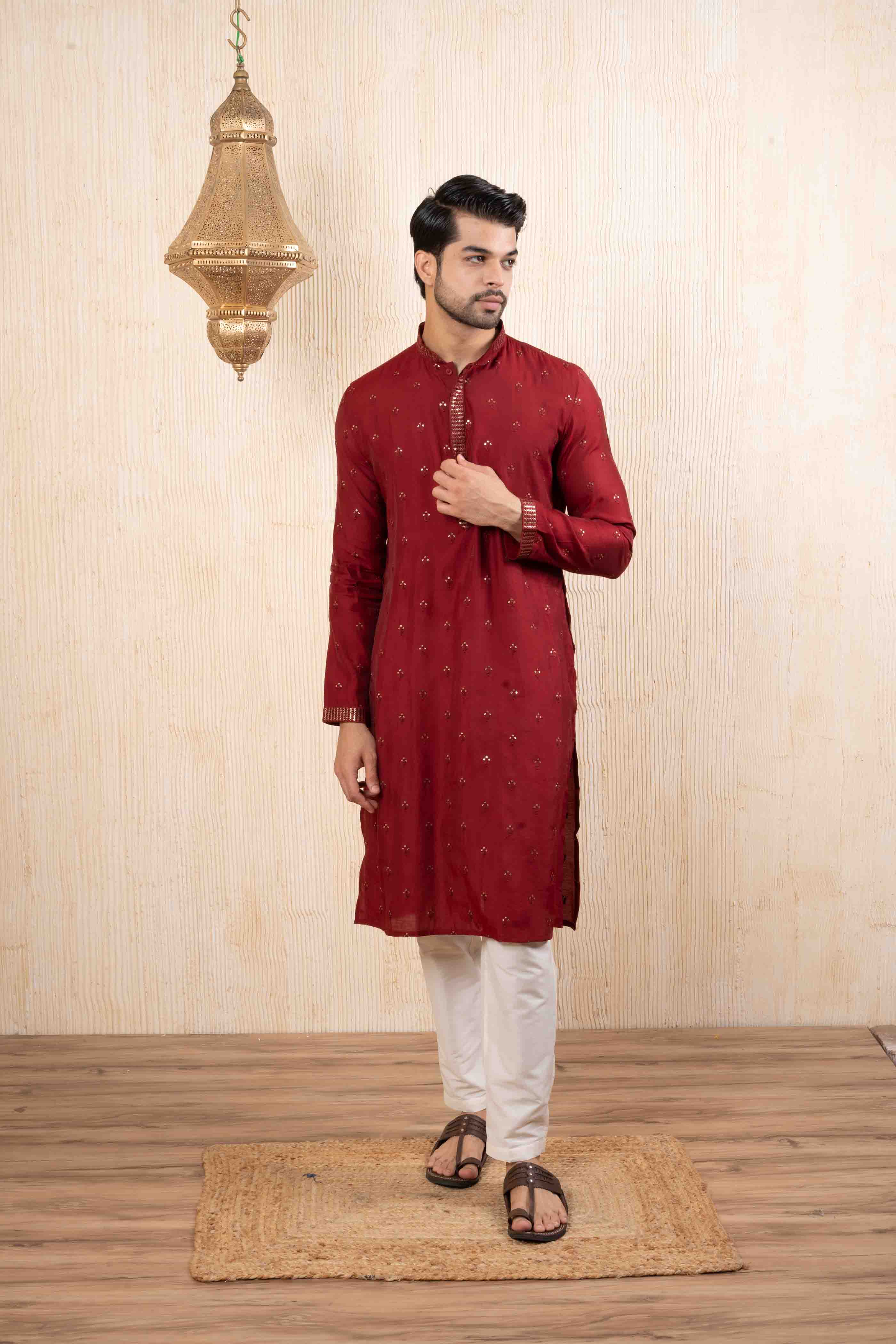 Maroon Embroidered Kurta