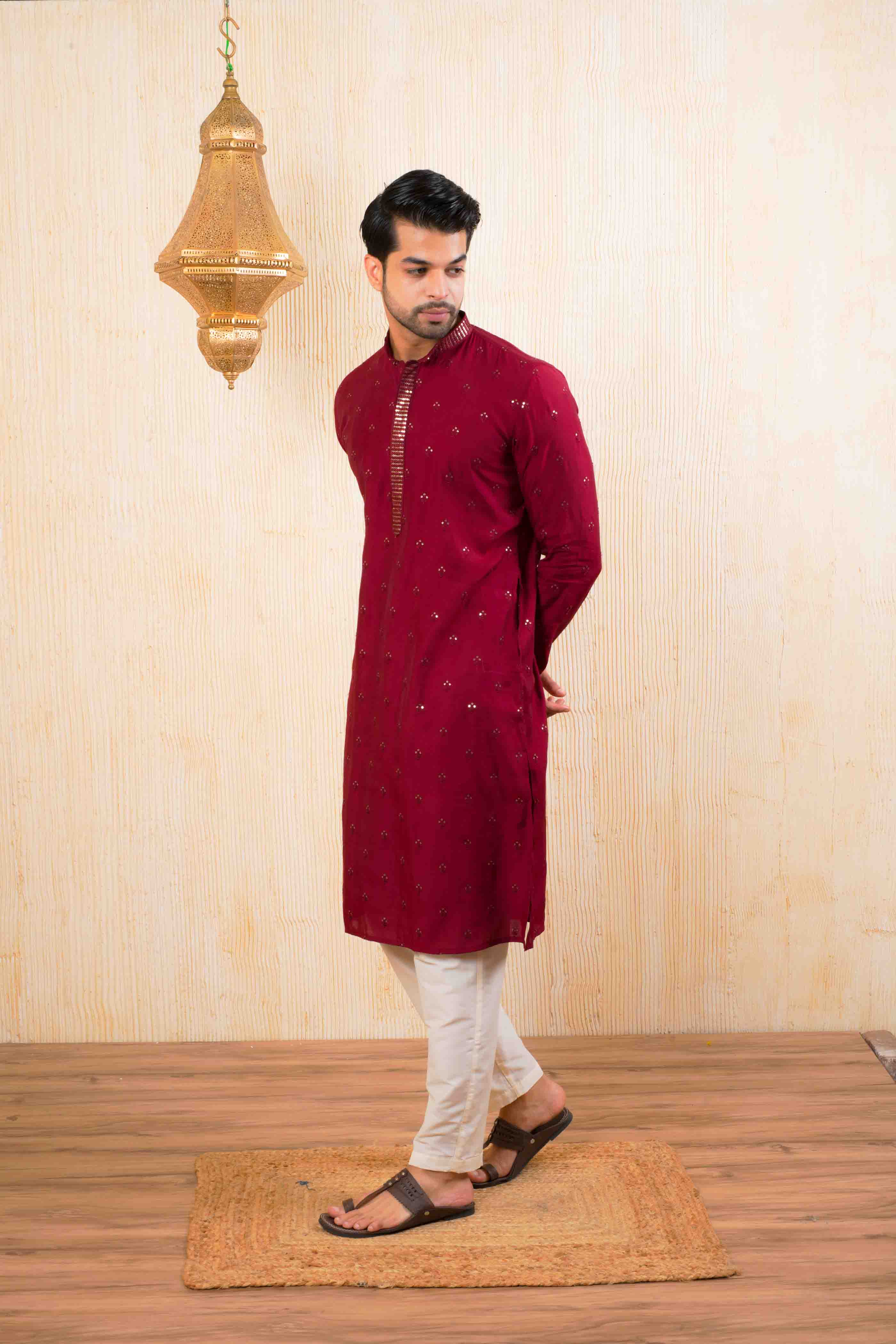 Maroon Embroidered Kurta