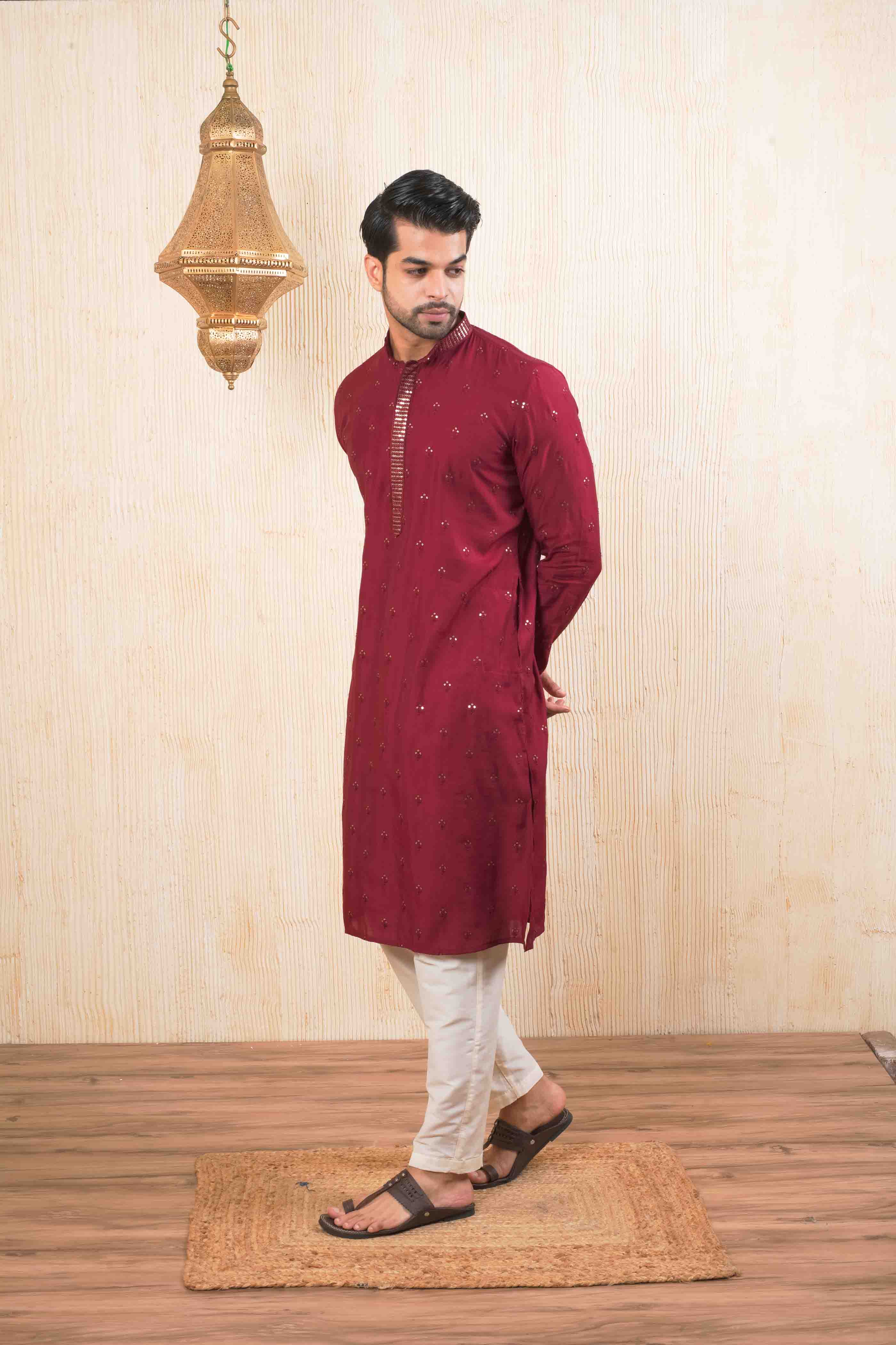 Maroon Embroidered Kurta