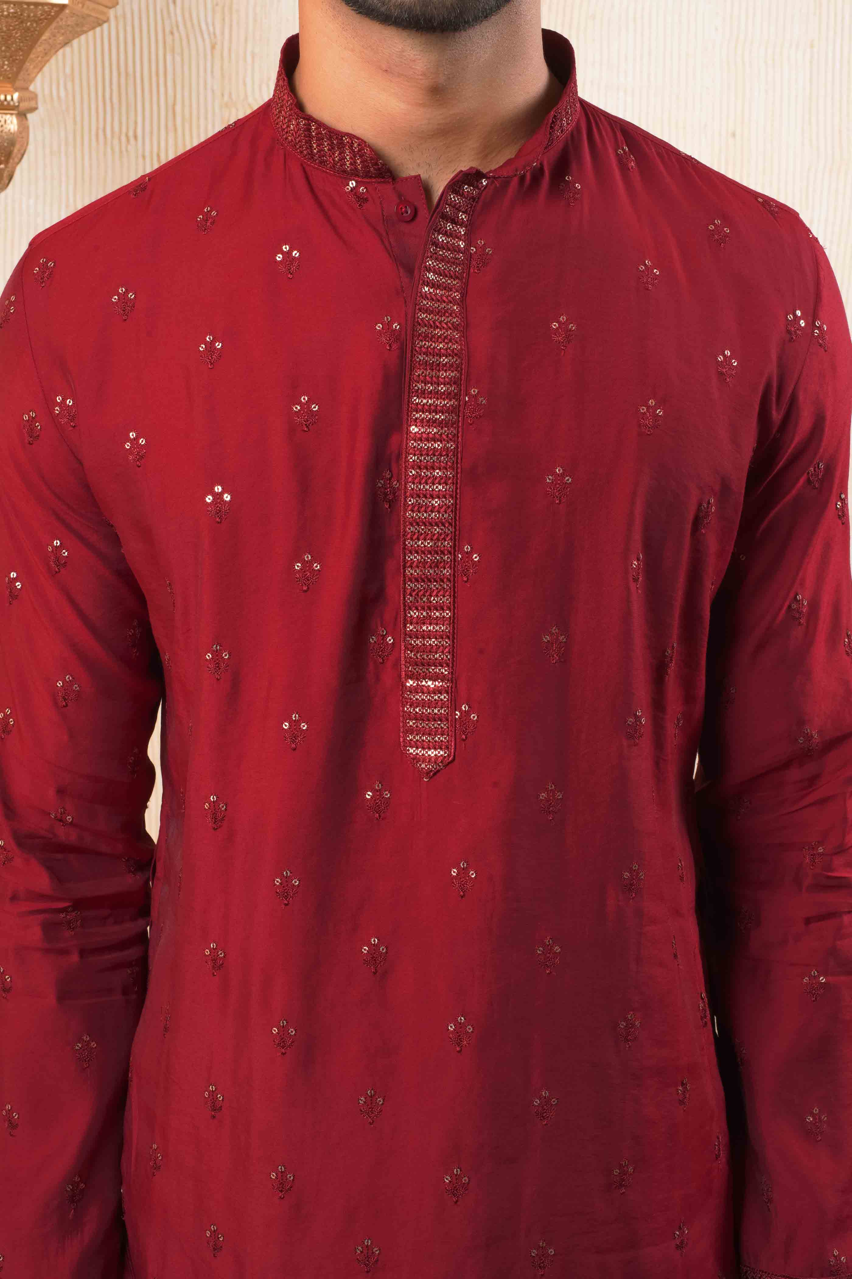 Maroon Embroidered Kurta