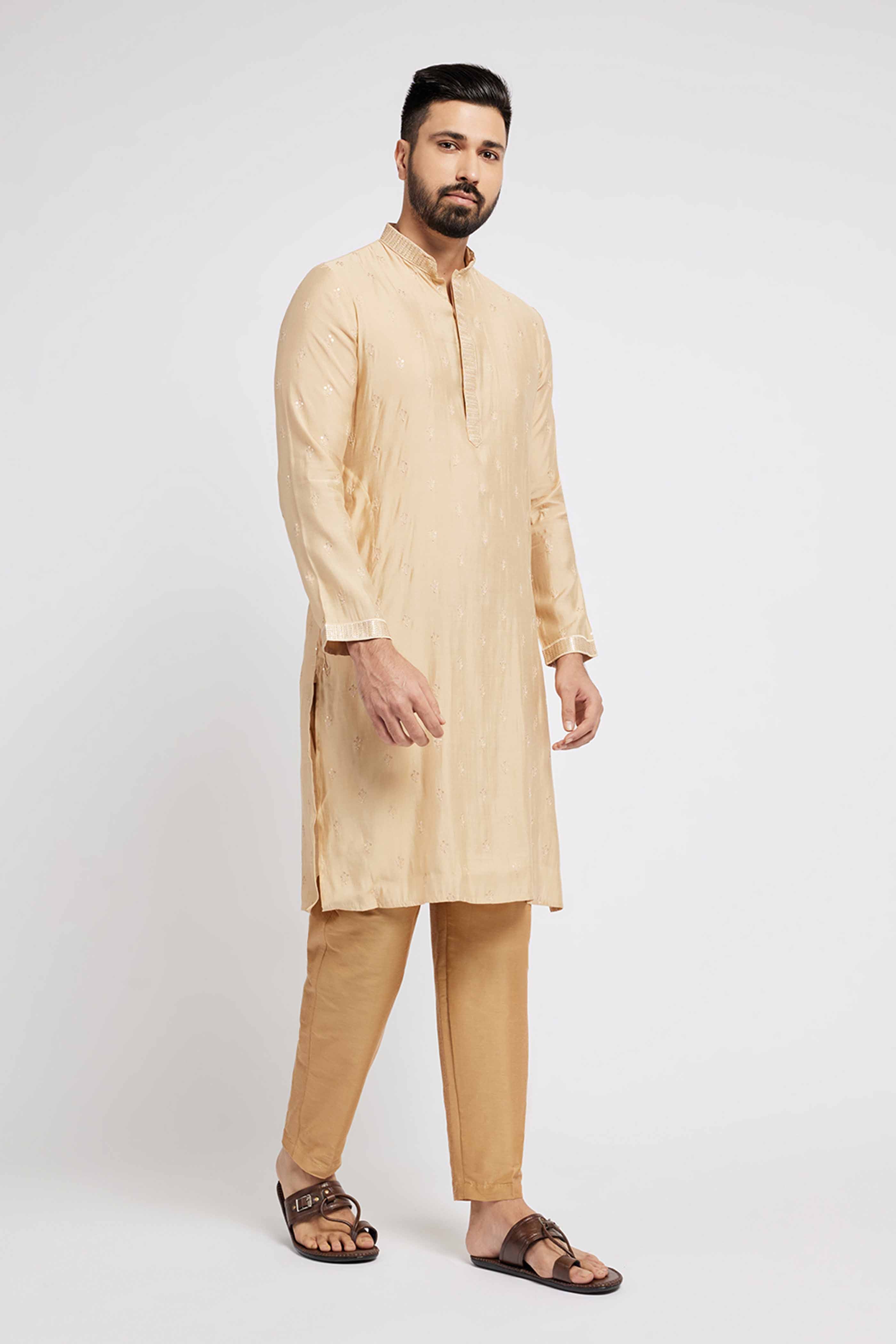 Beige Motif embroidery Kurta