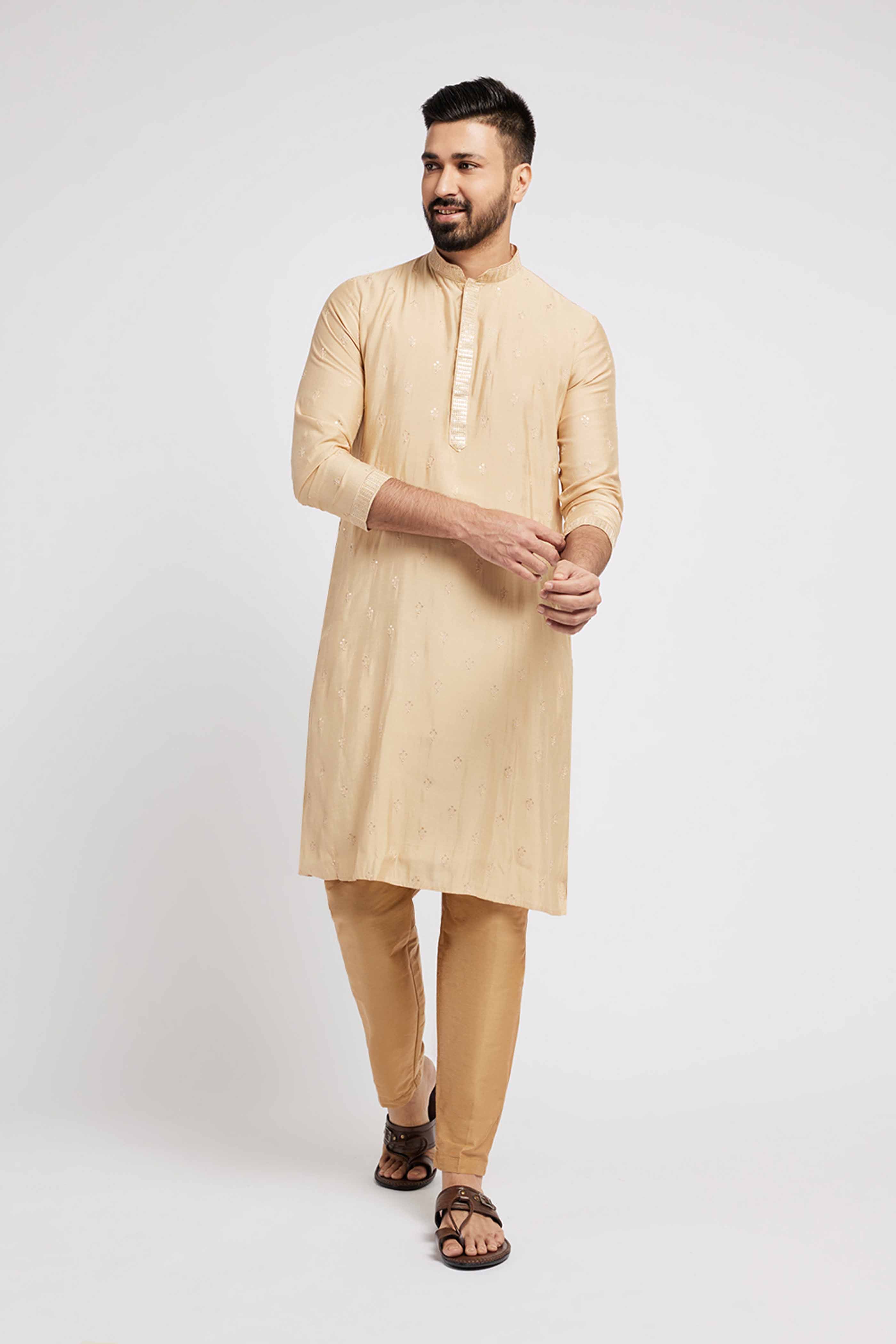 Beige Motif embroidery Kurta