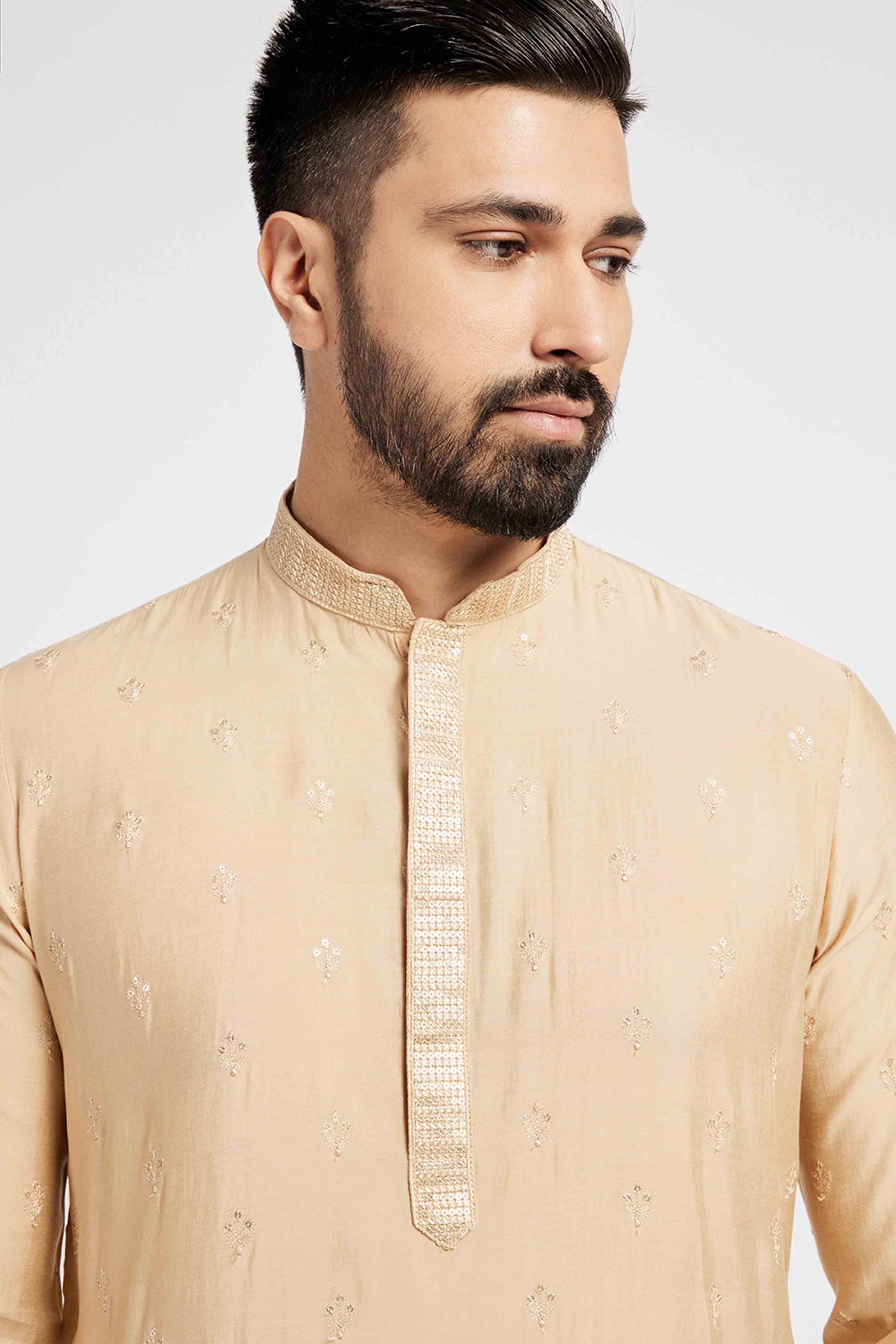 Beige Motif embroidery Kurta