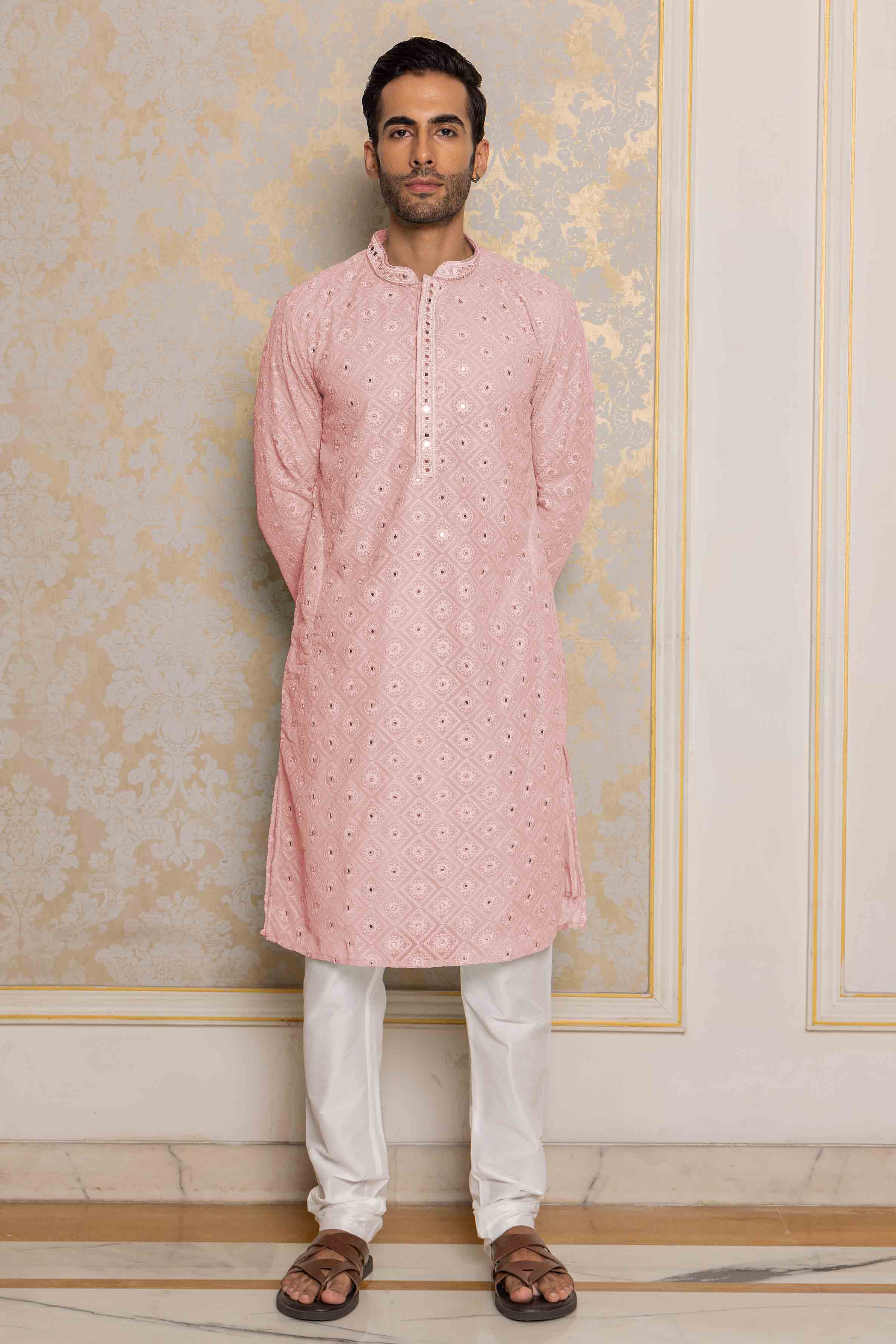Light Pink Chikankari Mirror work Kurta