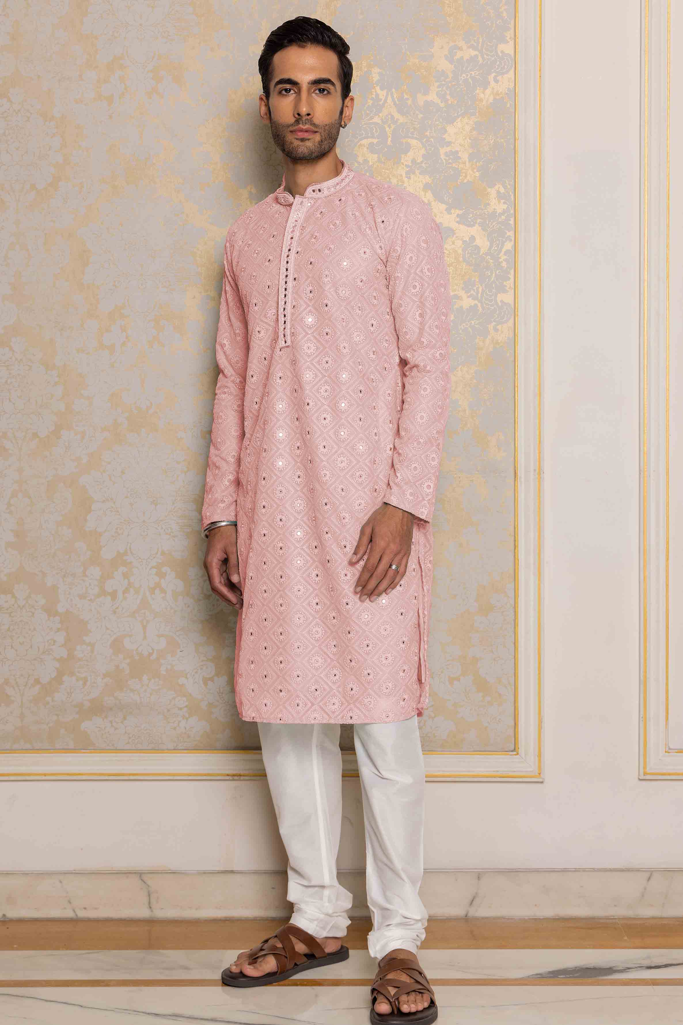 Light Pink Chikankari Mirror work Kurta