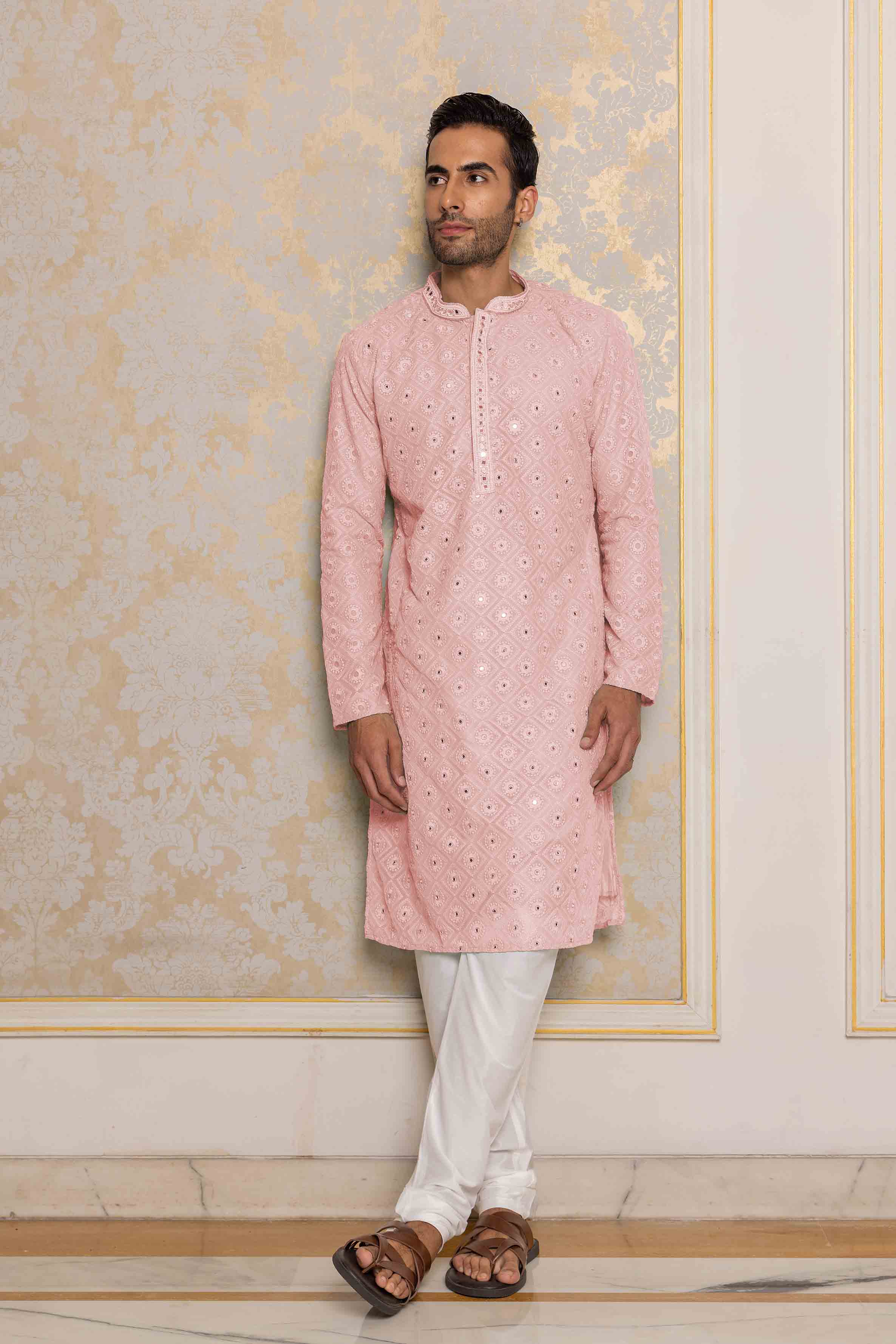 Light Pink Chikankari Mirror work Kurta
