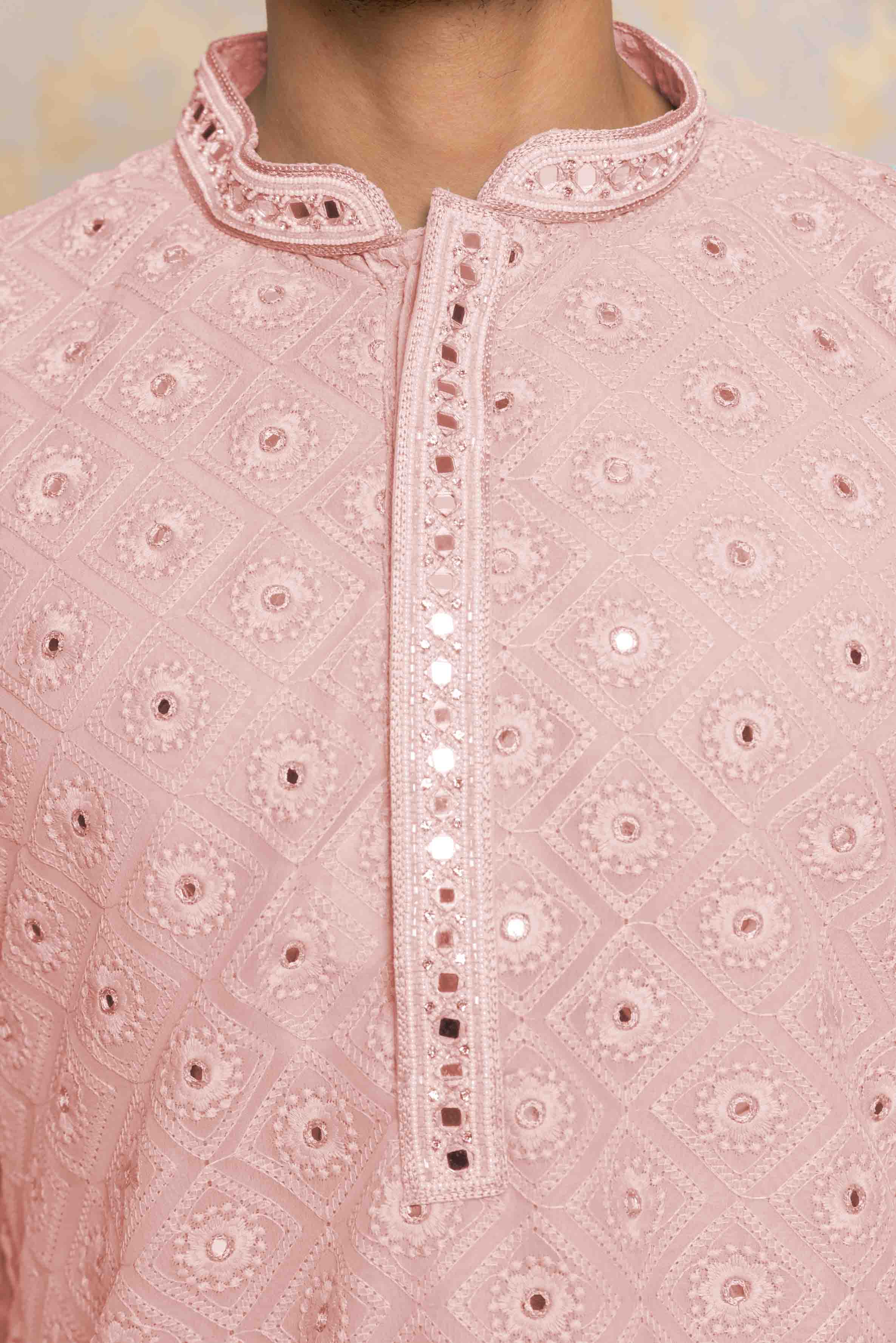 Light Pink Chikankari Mirror work Kurta