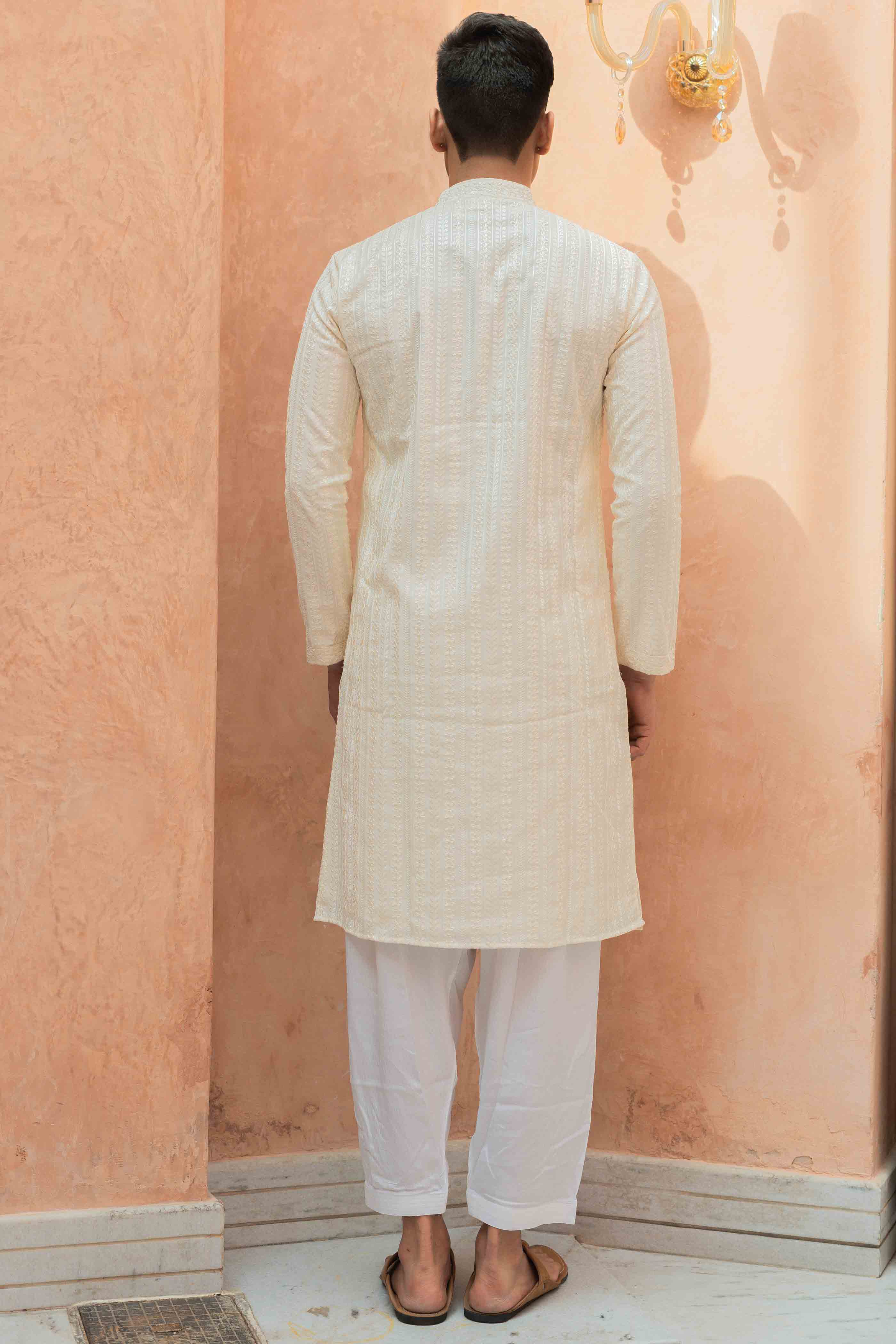 Cream floral Embroidered Kurta with sequence