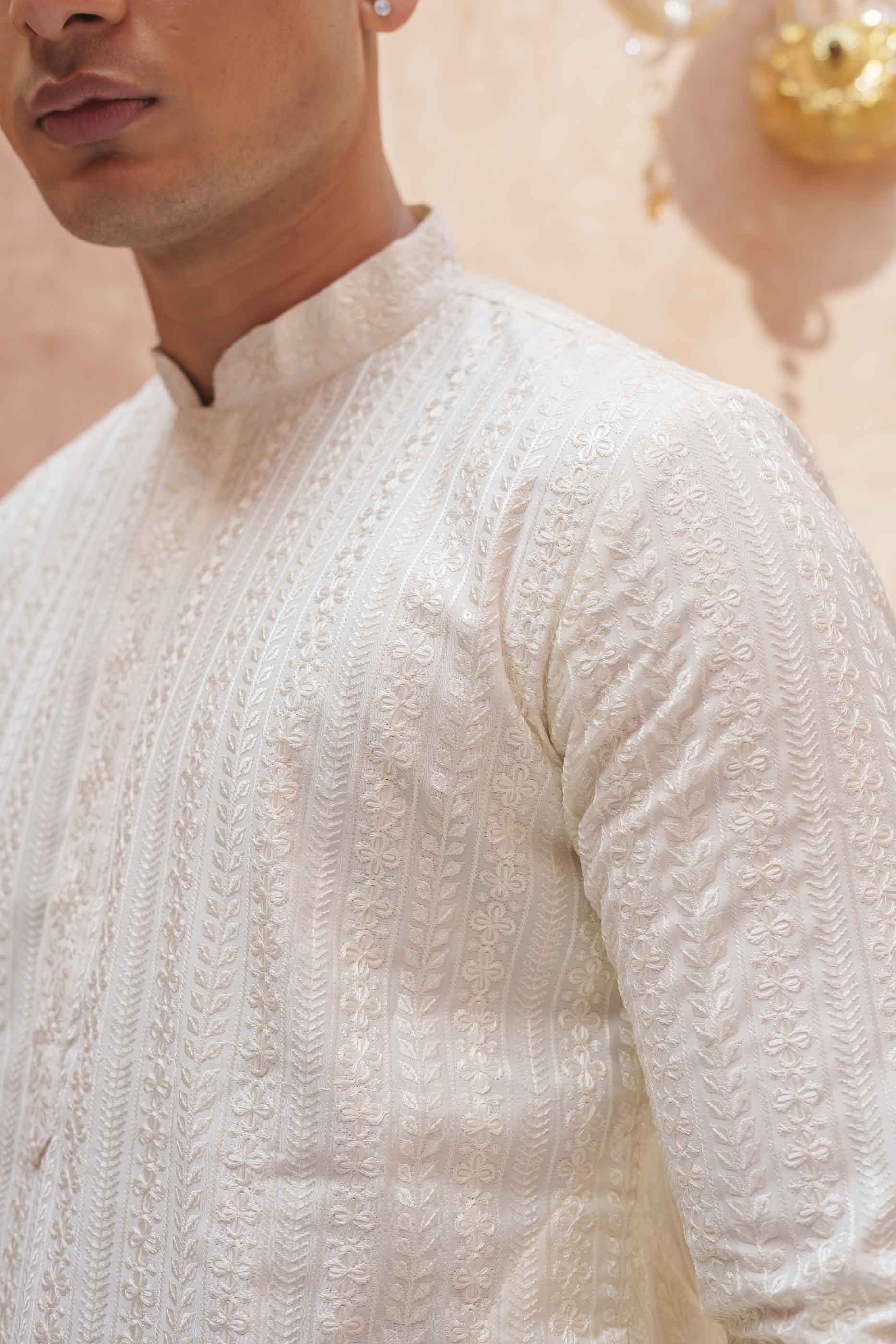 Cream floral Embroidered Kurta with sequence